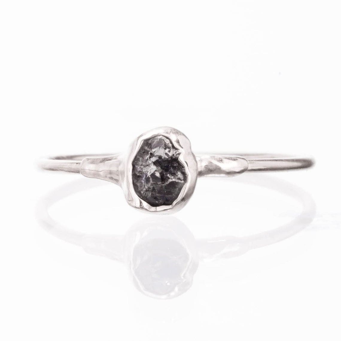 Raw Black Diamond Ring in Yellow Gold