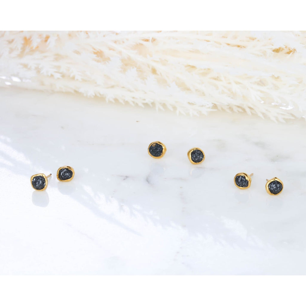 Raw Black Diamond Stud Earrings