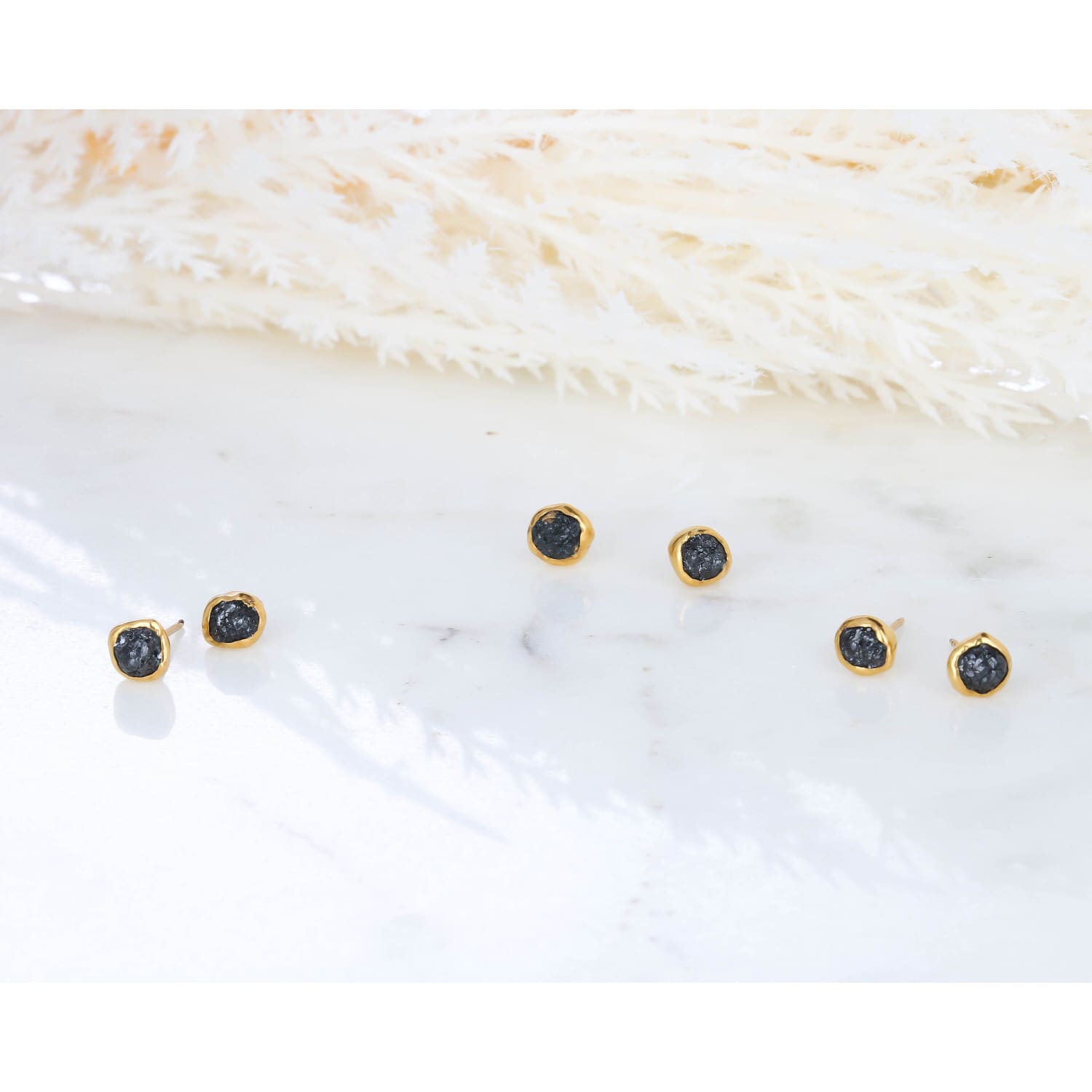Raw Black Diamond Stud Earrings