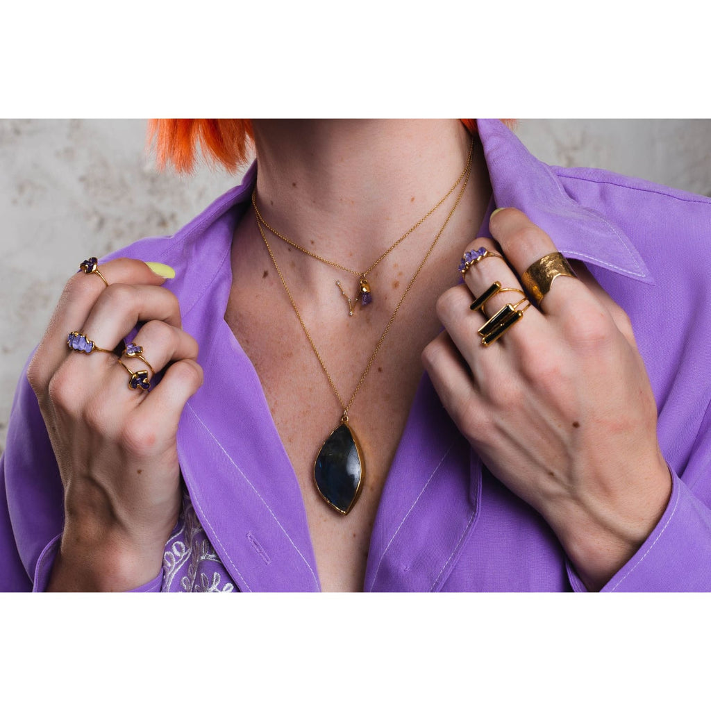 Raw Black Tourmaline Bar Ring