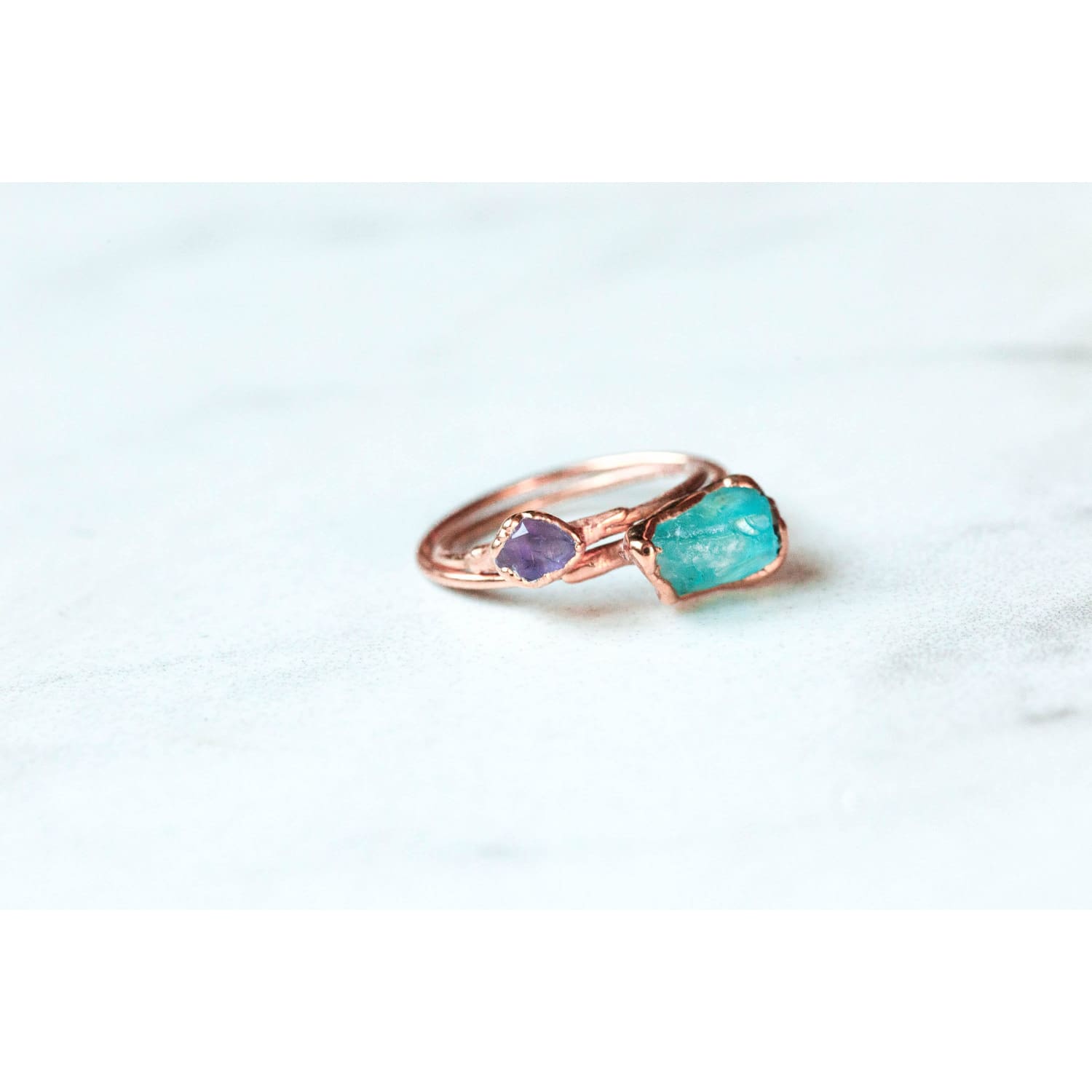 Raw Blue Apatite Ring in Rose Gold, Petite Ring in Rose Gold, Crystal Ring in Rose Gold,