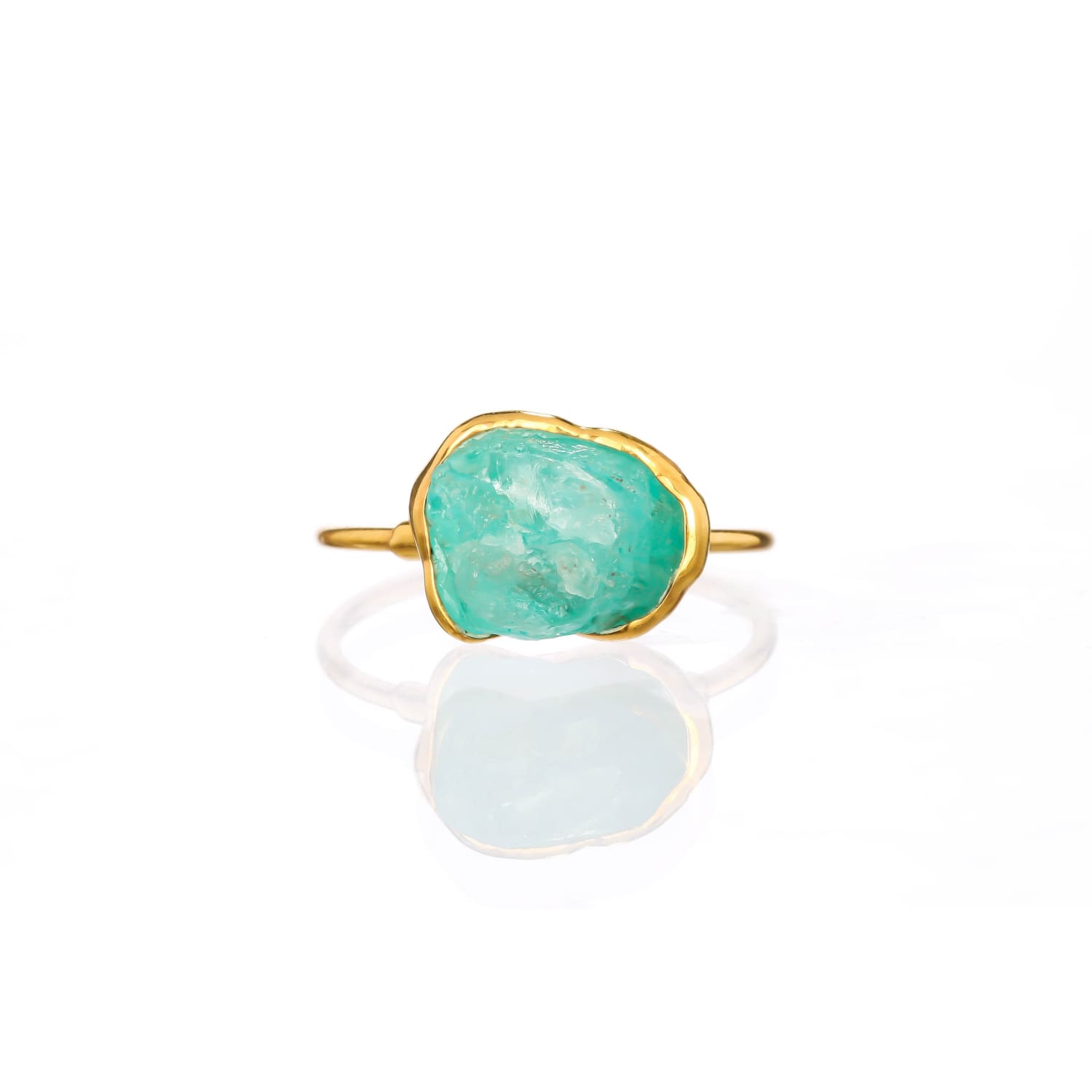 Raw Blue Apatite Ring in Yellow Gold
