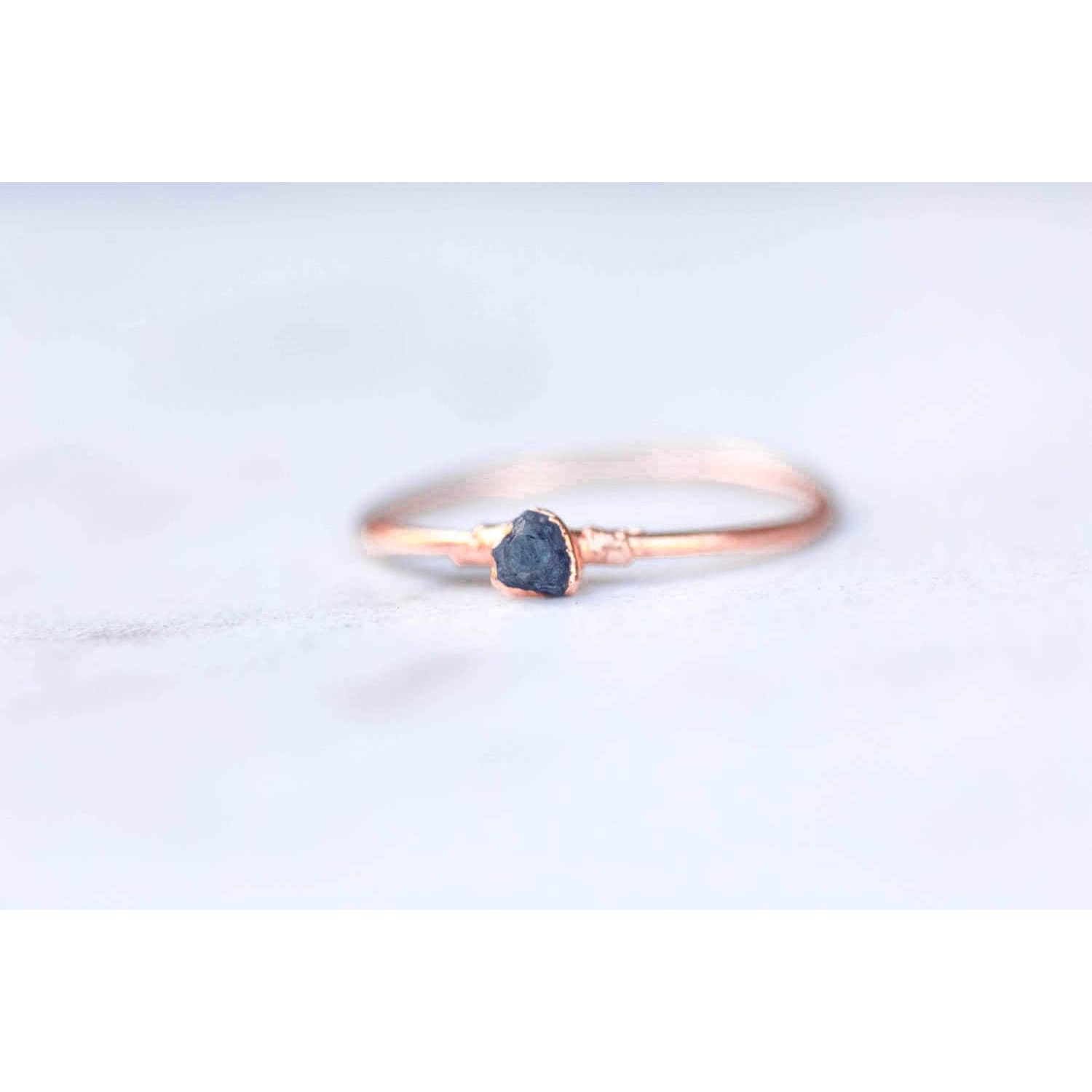 Raw Blue Diamond Ring in Rose Gold