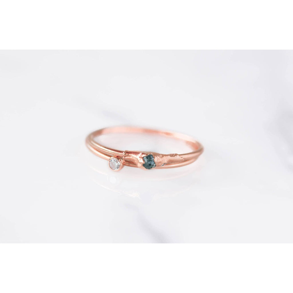 Raw Blue Diamond Ring in Rose Gold