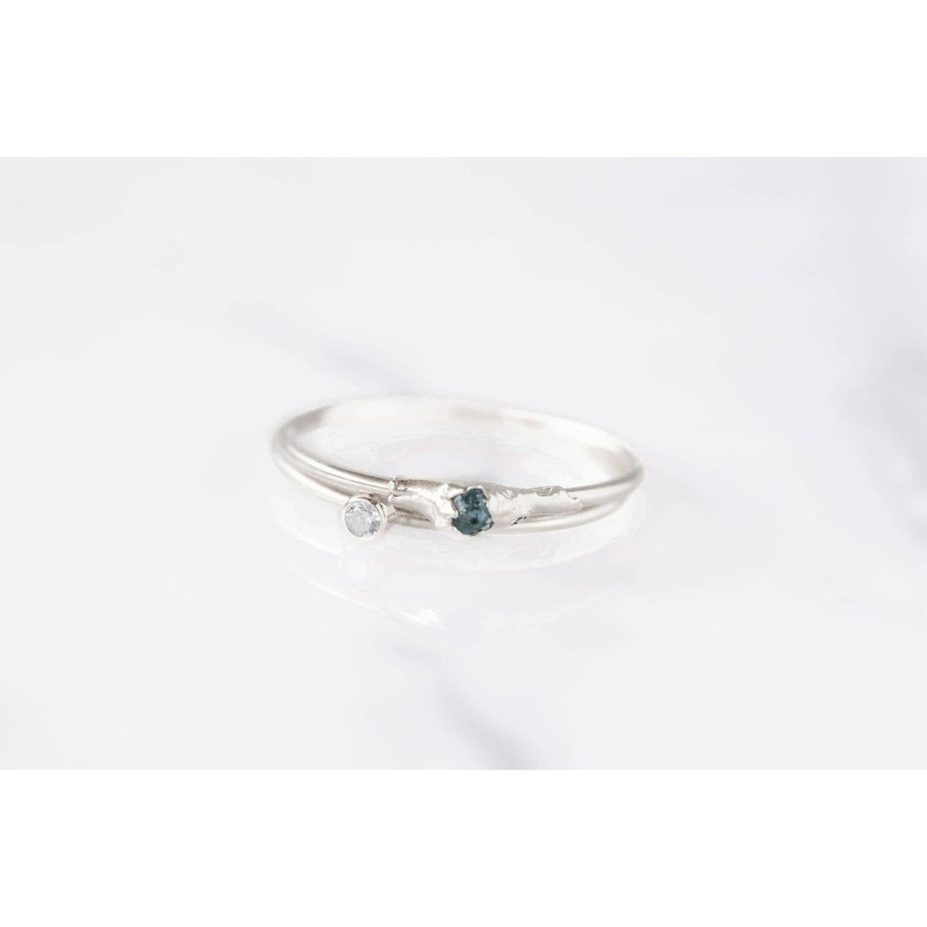 Raw Blue Diamond Ring in Sterling Silver