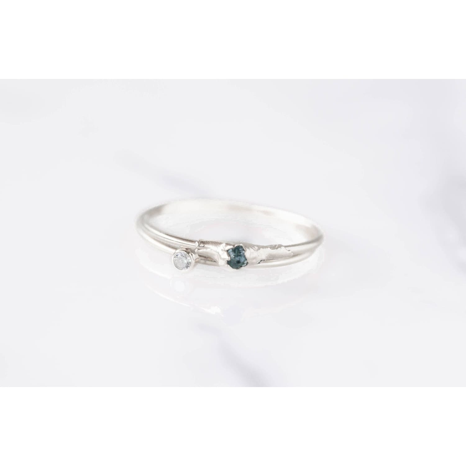 Raw Blue Diamond Ring in Sterling Silver