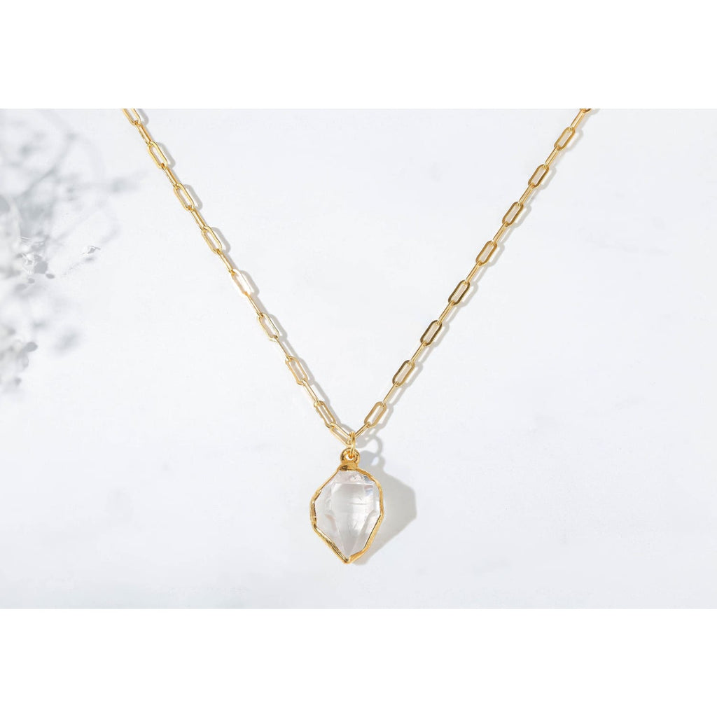 Raw Crystal Necklace with Paperclip Chain