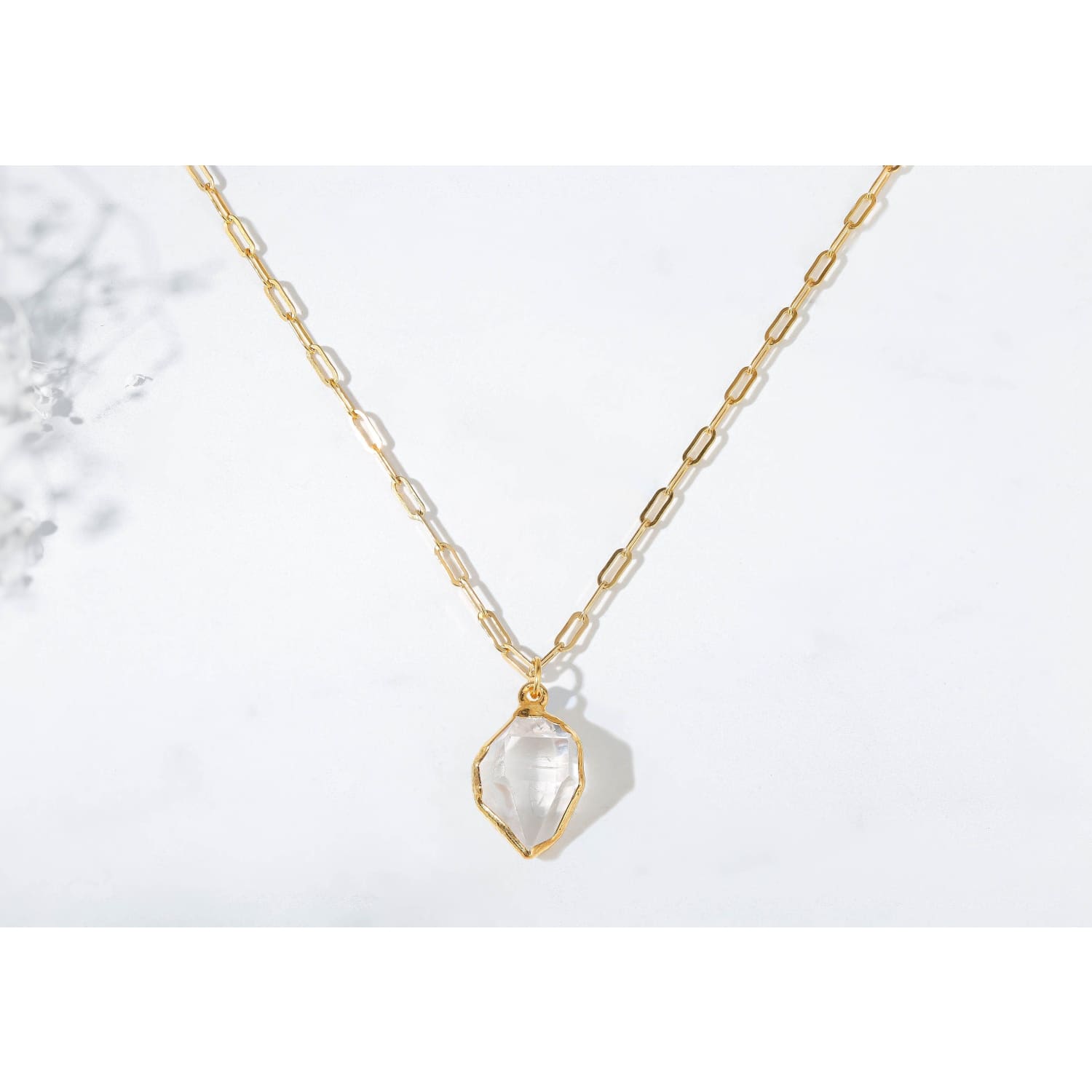 Raw Crystal Necklace with Paperclip Chain
