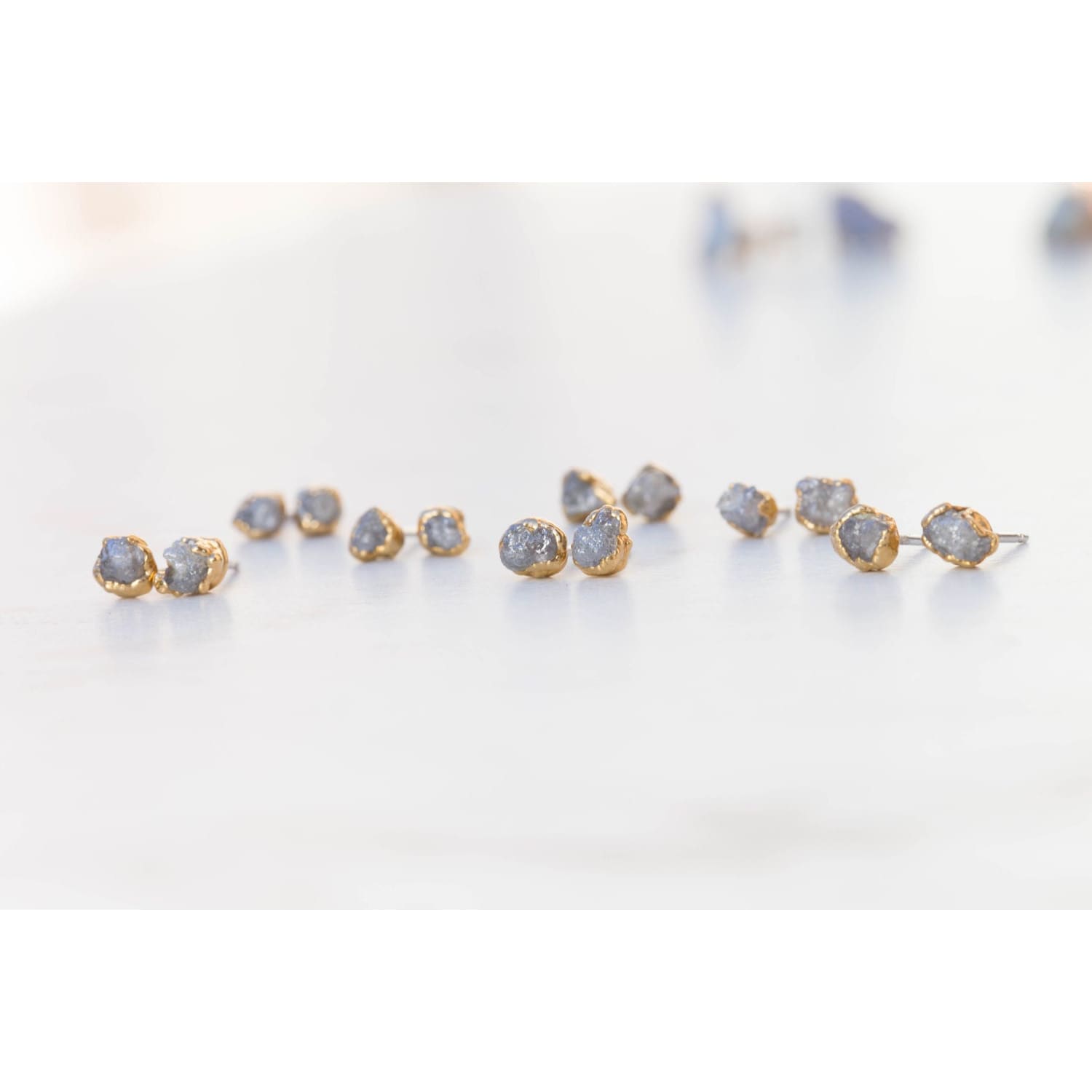 Raw Diamond Stud Earrings in Rose Gold