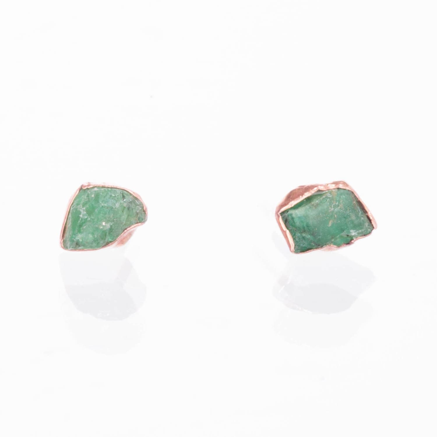 Raw Emerald Stud Earrings in Rose Gold