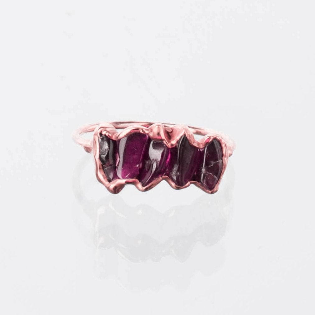 Raw Garnet Half Eternity Band • Gold Filled • January Birthstone • Perfect Gemstone Thumb Ring • Cool Handmade Whimsigoth Jewelry • 24k Dip
