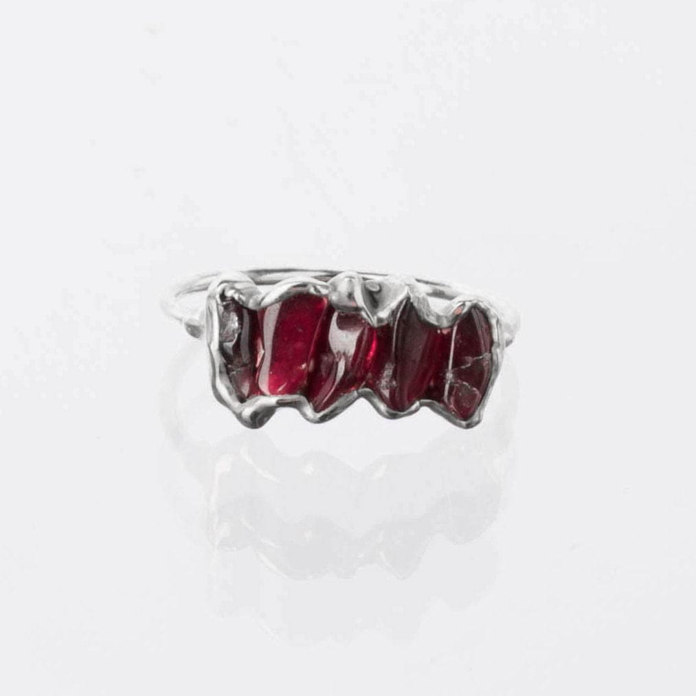 Raw Garnet Half Eternity Band • Gold Filled • January Birthstone • Perfect Gemstone Thumb Ring • Cool Handmade Whimsigoth Jewelry • 24k Dip