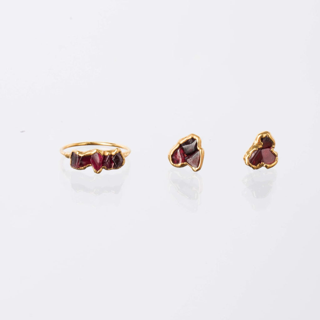 Raw Garnet Half Eternity Band • Gold Filled • January Birthstone • Perfect Gemstone Thumb Ring • Cool Handmade Whimsigoth Jewelry • 24k Dip