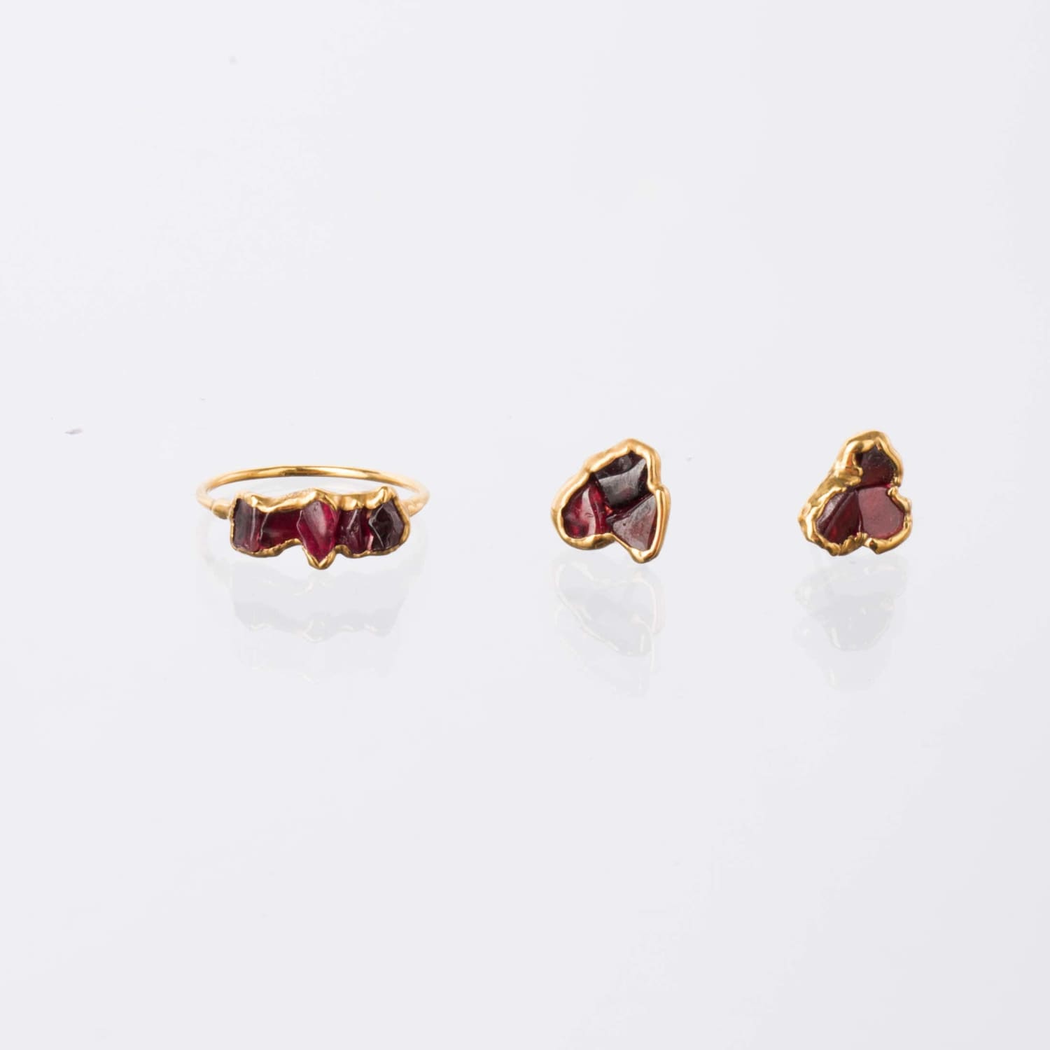 Raw Garnet Half Eternity Band • Gold Filled • January Birthstone • Perfect Gemstone Thumb Ring • Cool Handmade Whimsigoth Jewelry • 24k Dip