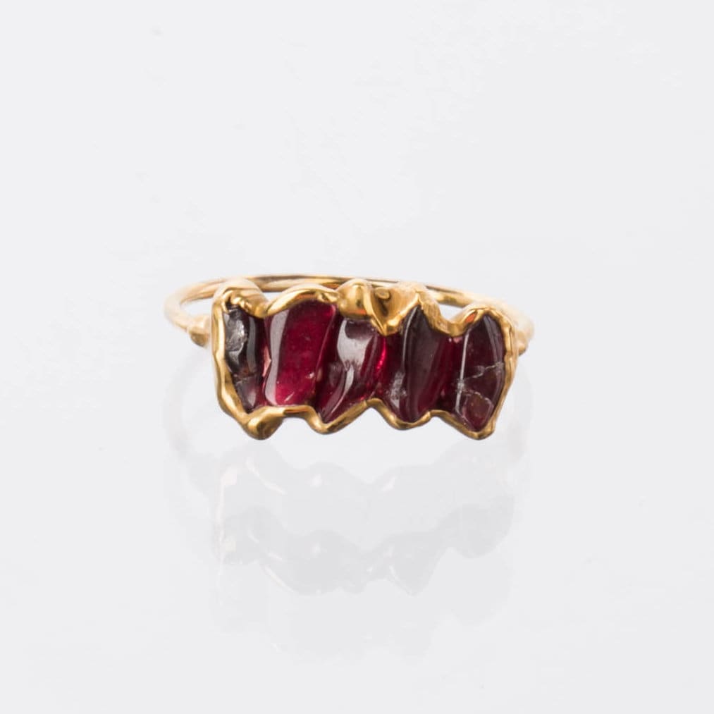 Raw Garnet Half Eternity Band • Gold Filled • January Birthstone • Perfect Gemstone Thumb Ring • Cool Handmade Whimsigoth Jewelry • 24k Dip