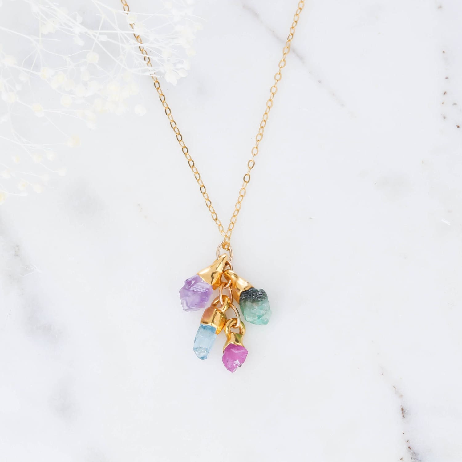Raw Gemstone Necklace, Personalized Birthstone Necklace, Delicate and Dainty Crystal Jewelry • 24k Dip