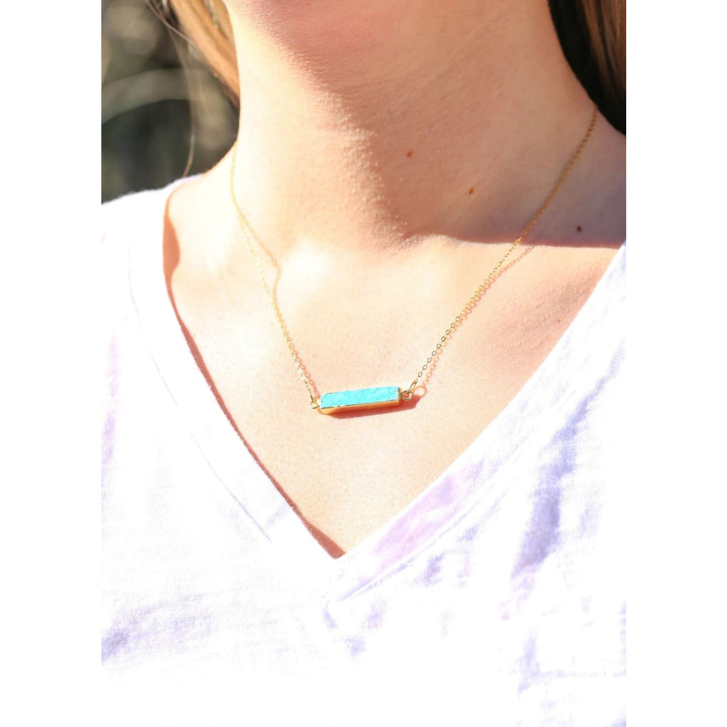 Raw Green Turquoise Bar Necklace • Minimalist Dainty Jewelry • December Birthstone • Something Blue • Perfect Simple Bridesmaid Gift