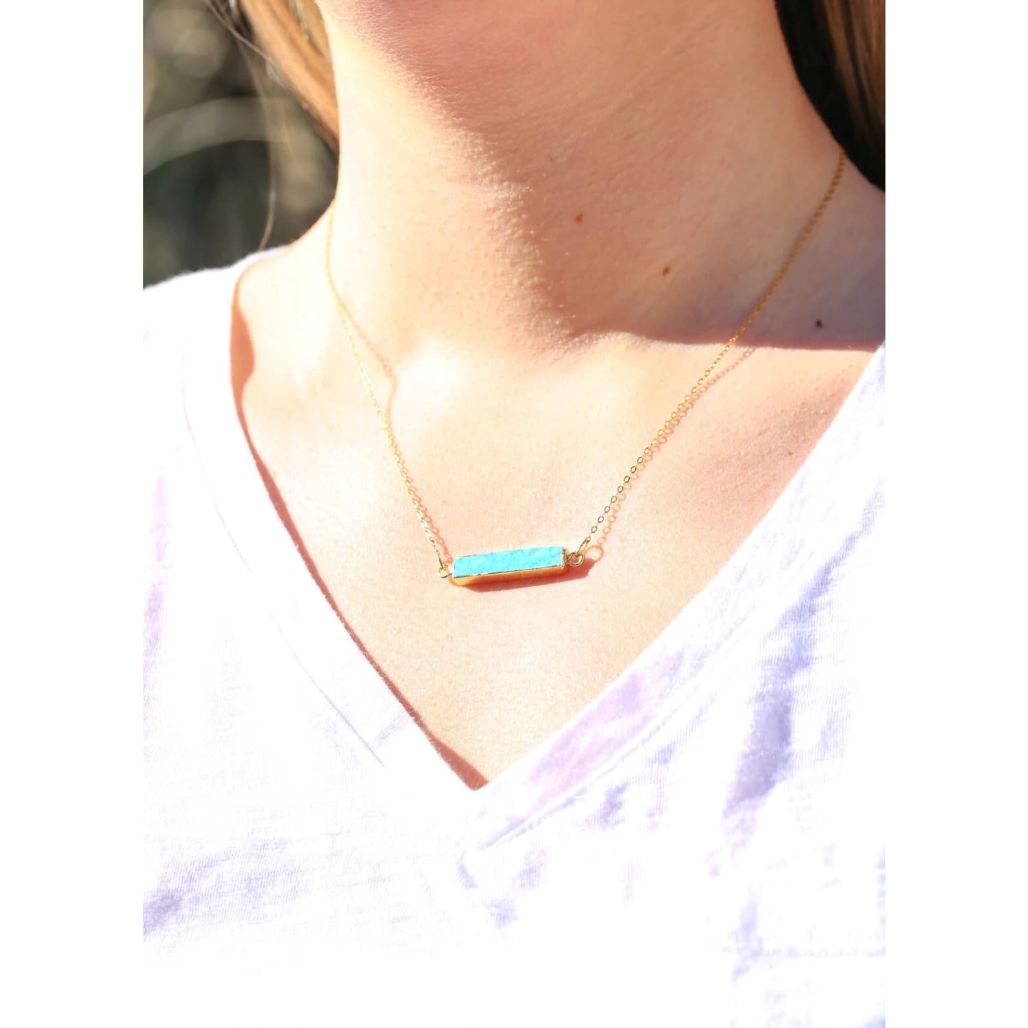 Raw Green Turquoise Bar Necklace • Minimalist Dainty Jewelry • December Birthstone • Something Blue • Perfect Simple Bridesmaid Gift
