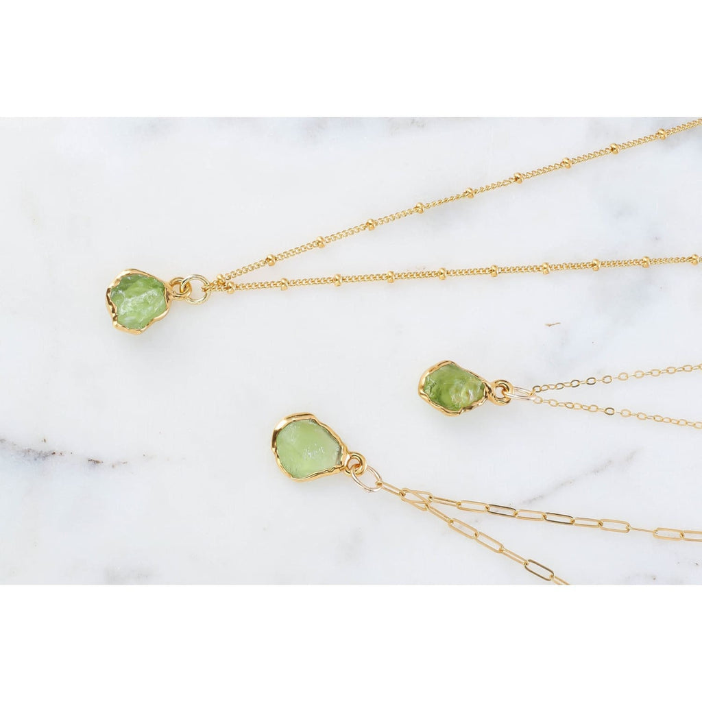 Raw Peridot Necklace, Birthstone Necklace, Leo Necklace,  Necklace, Raw  Necklace, Delicate Necklace, Raw Gemstone Necklace • 24k Dip