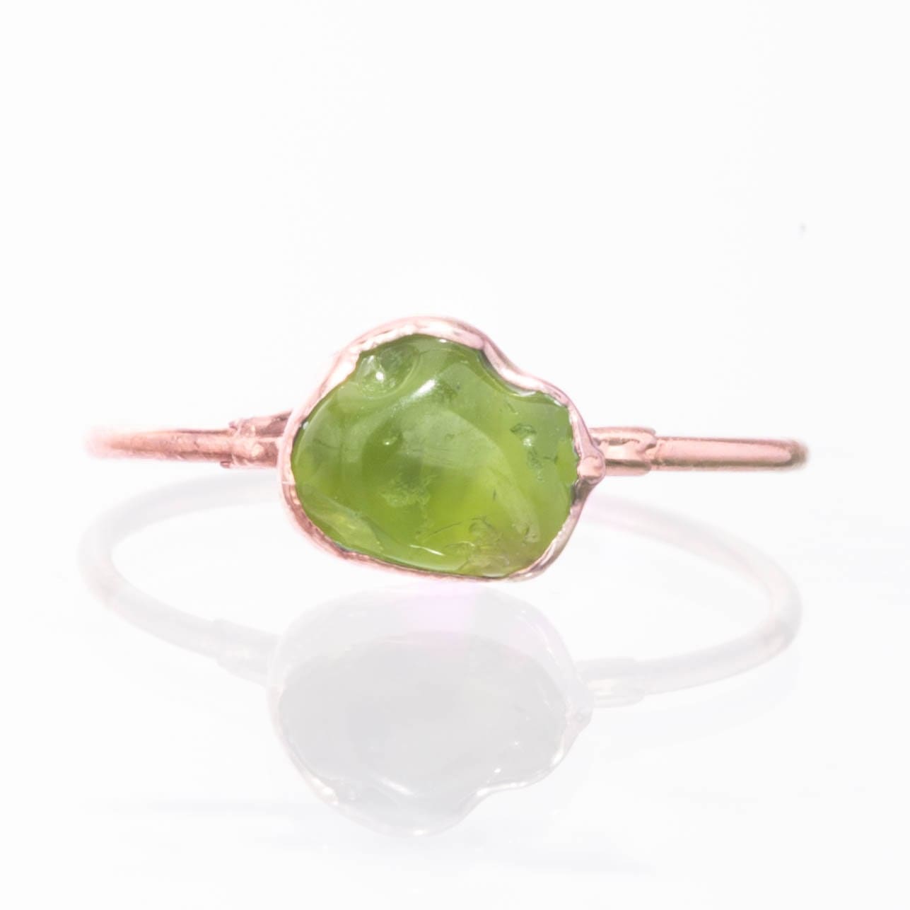 Raw Peridot Ring in Rose Gold