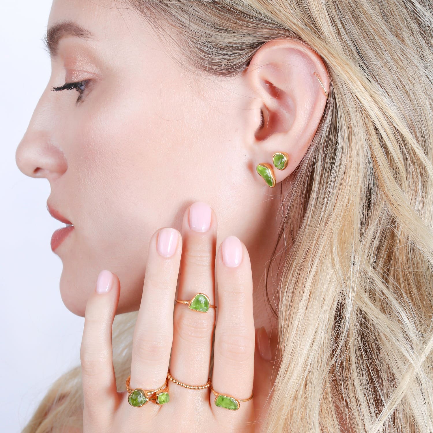 Raw Peridot Ring in Rose Gold
