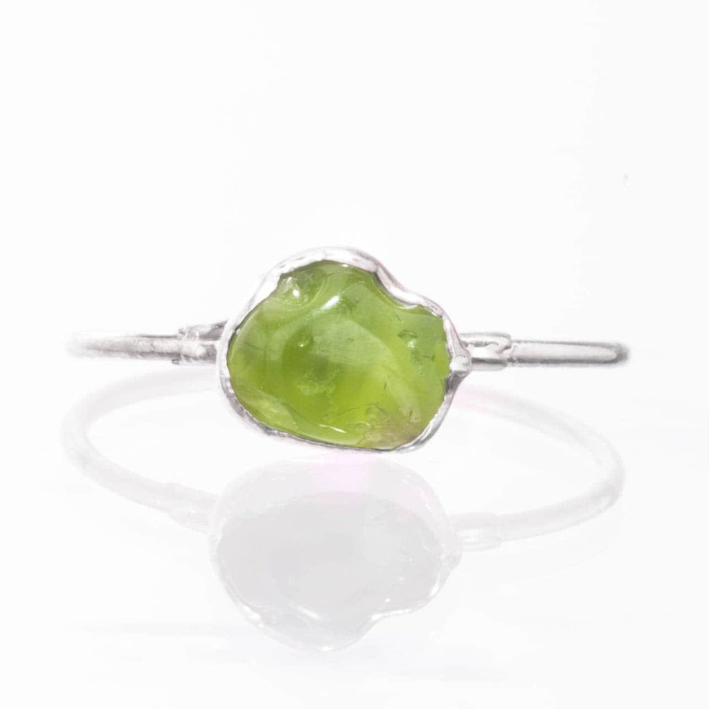 Raw Peridot Ring in Sterling Silver