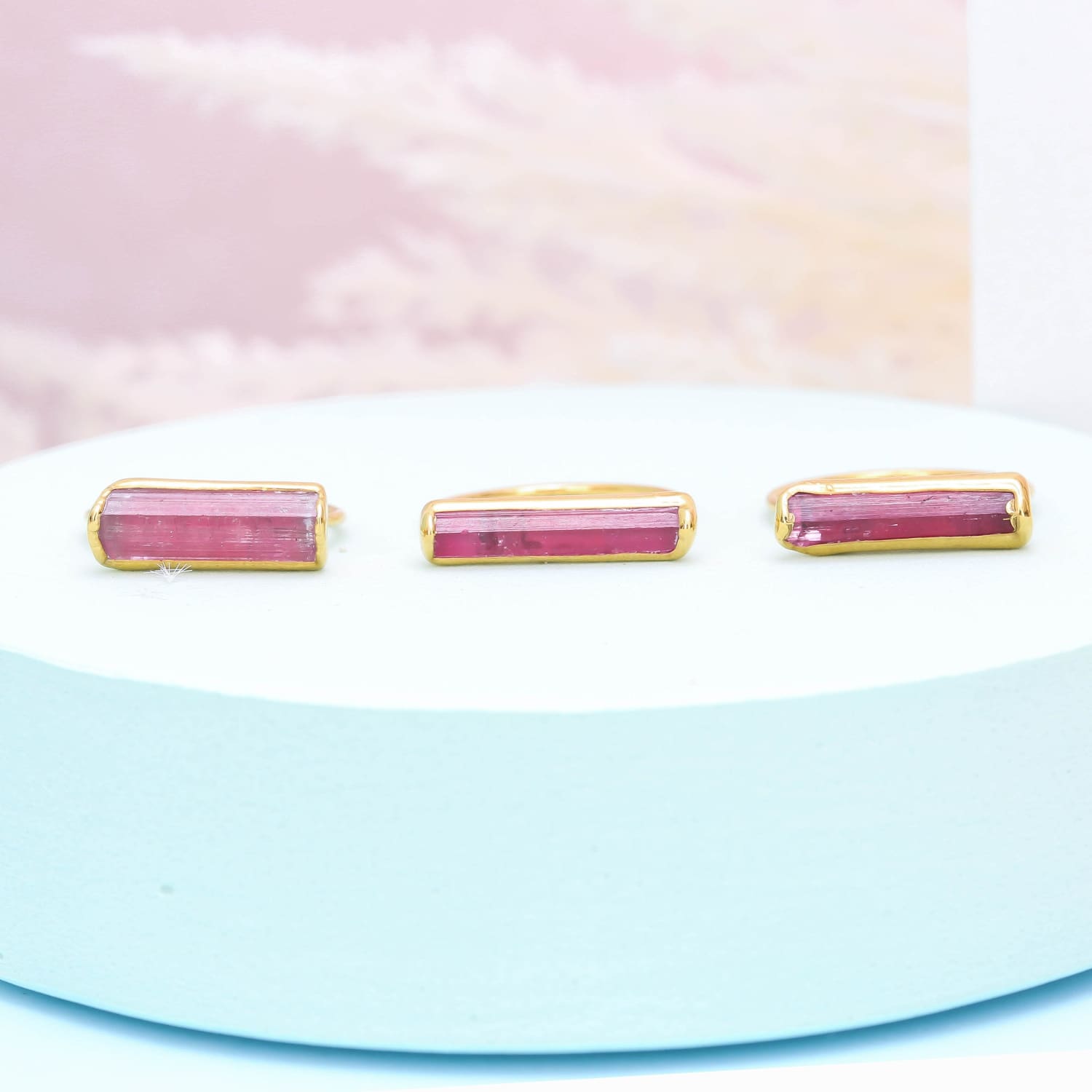 Raw Pink Tourmaline Bar Ring