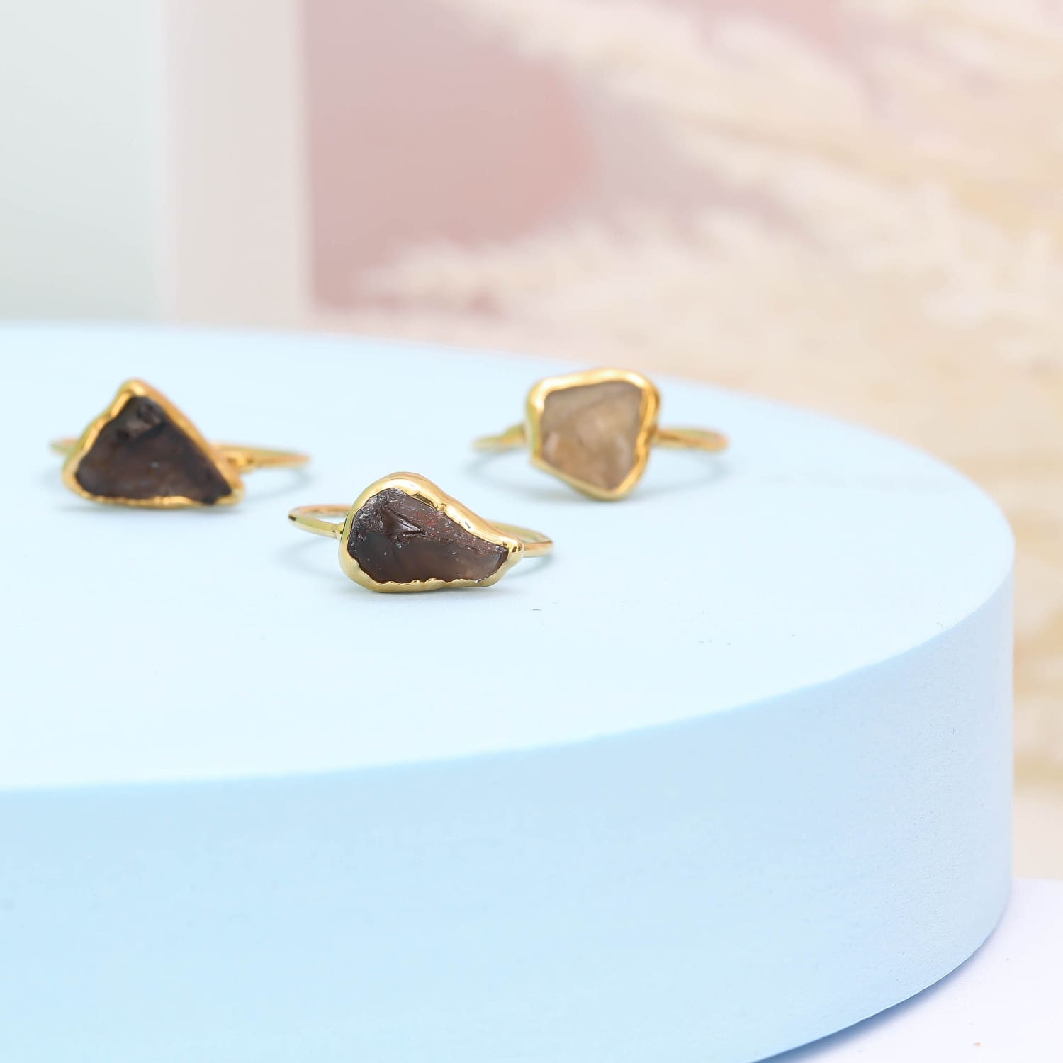 Raw Smoky Cognac Quartz Ring • Gold Filled • January Birthstone • Whimsigoth Aesthetic • Unique Gemstone Stacking Rings • 24k Dip