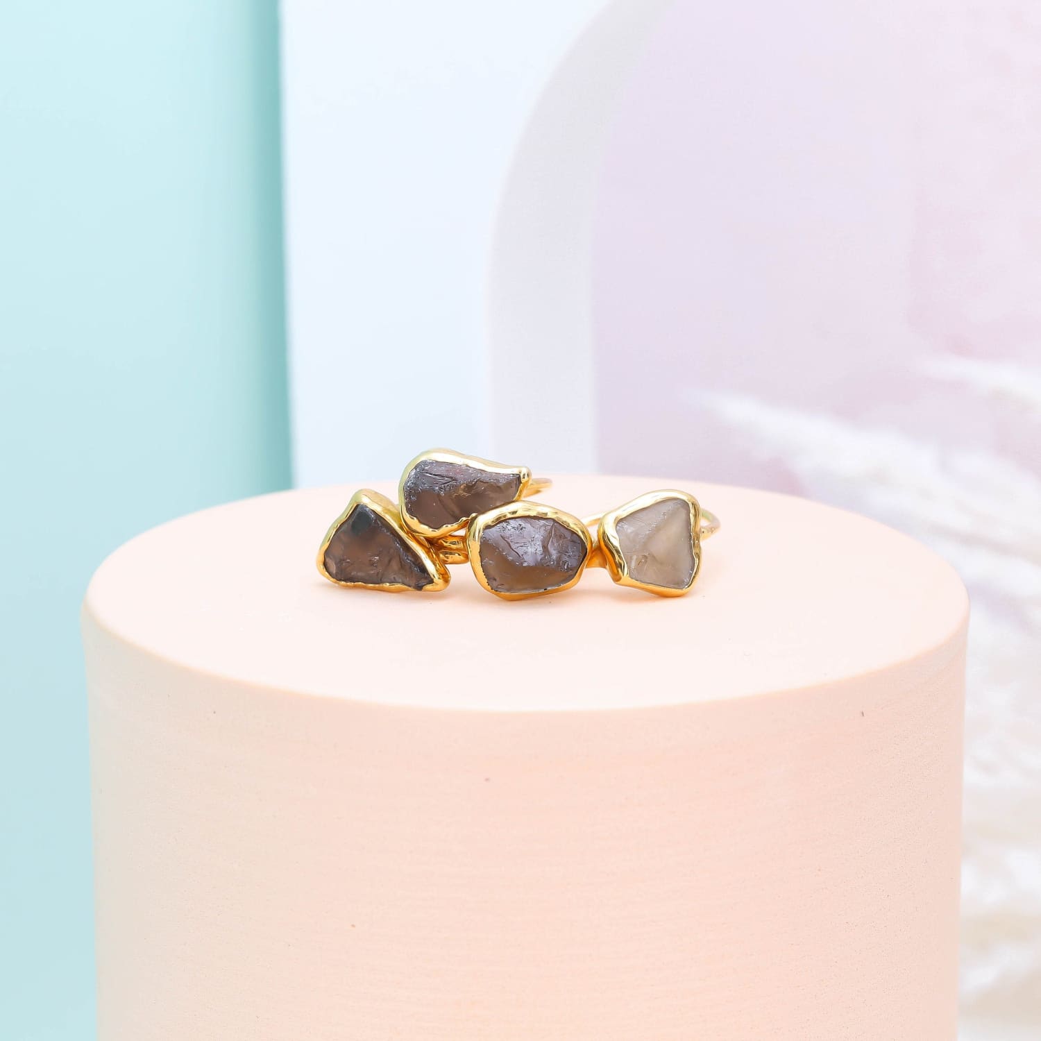 Raw Smoky Cognac Quartz Ring • Gold Filled • January Birthstone • Whimsigoth Aesthetic • Unique Gemstone Stacking Rings • 24k Dip