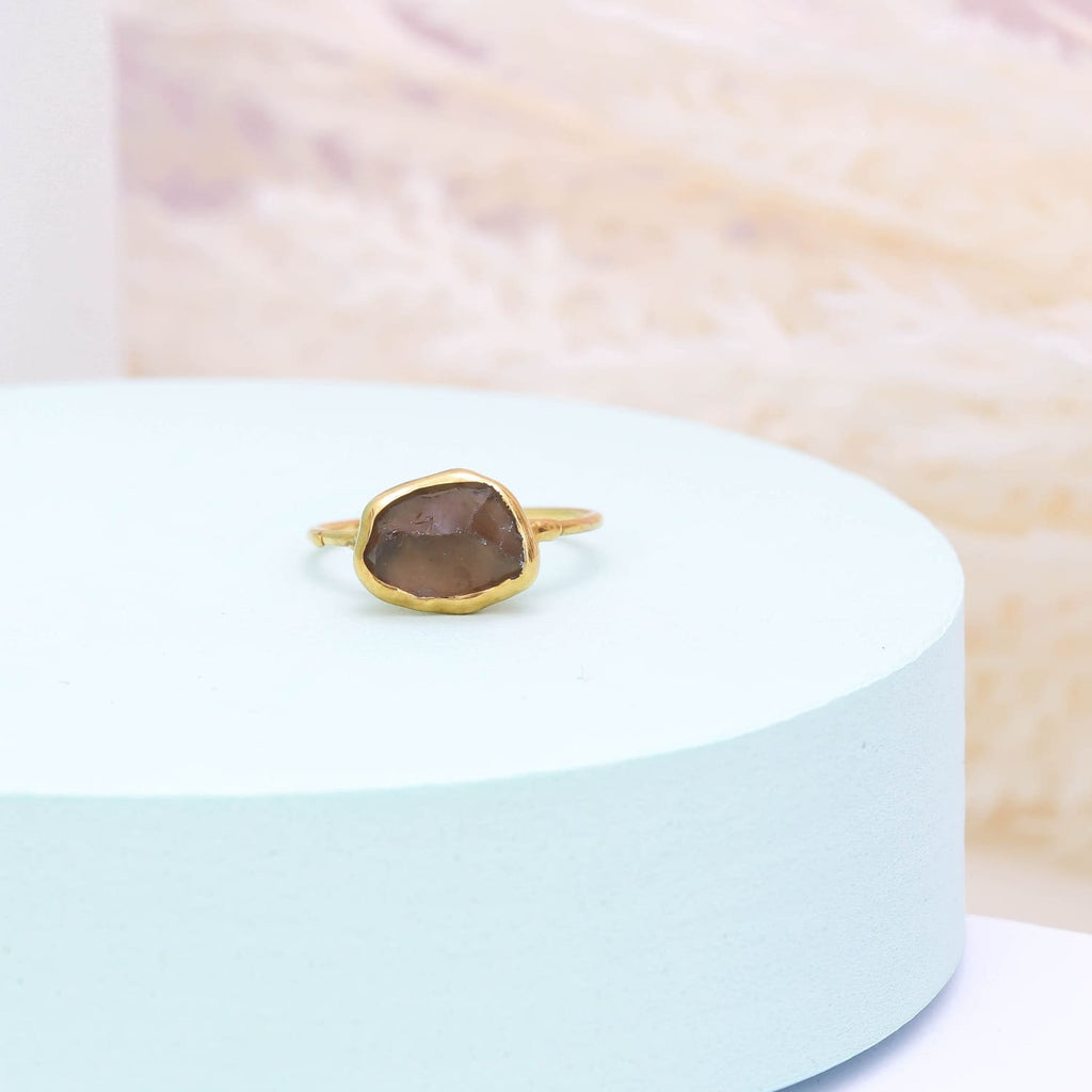 Raw Smoky Quartz Ring in Yellow Gold, Silver, and Rose Gold