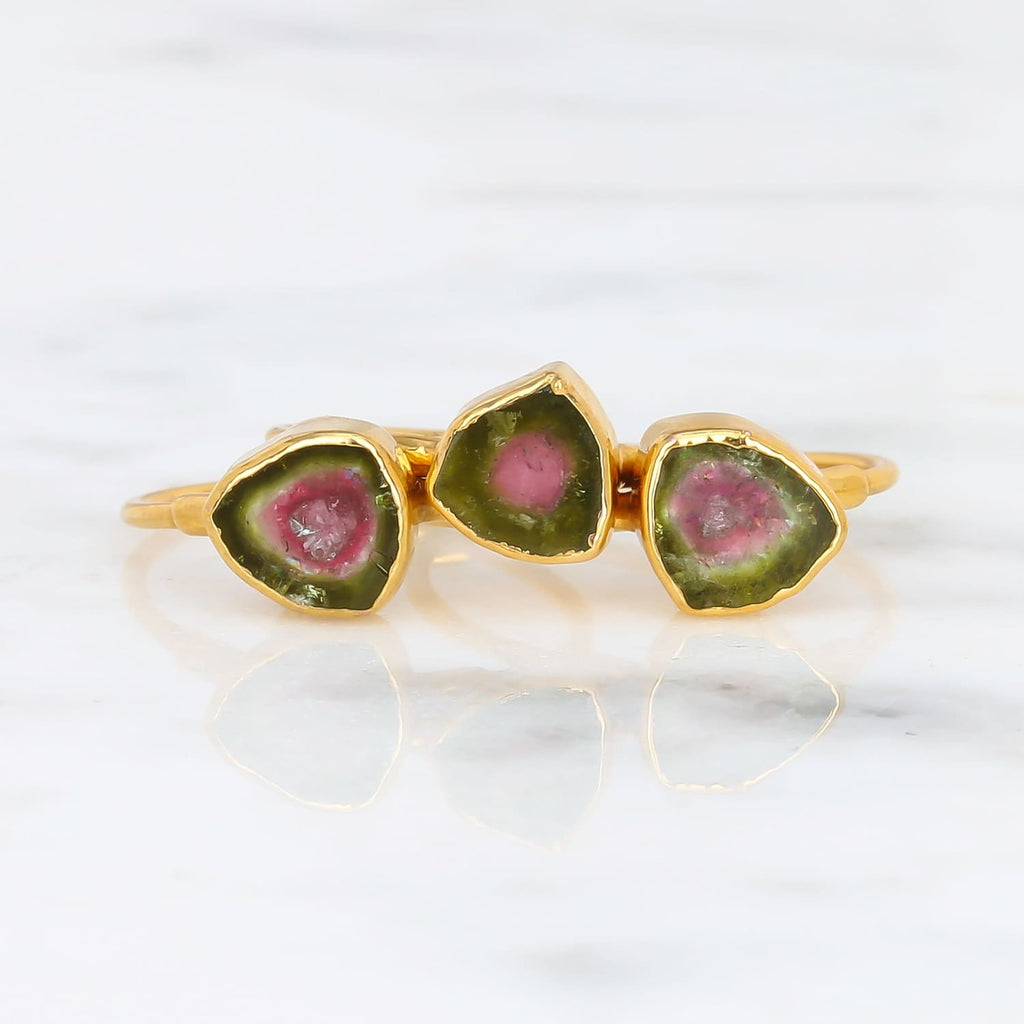 Raw Watermelon Tourmaline Slice Ring