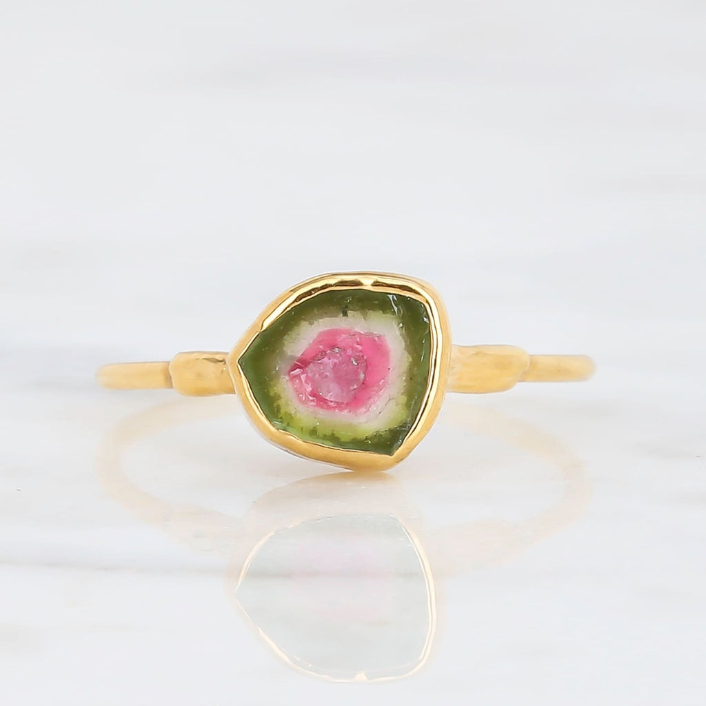 Raw Watermelon Tourmaline Slice Ring