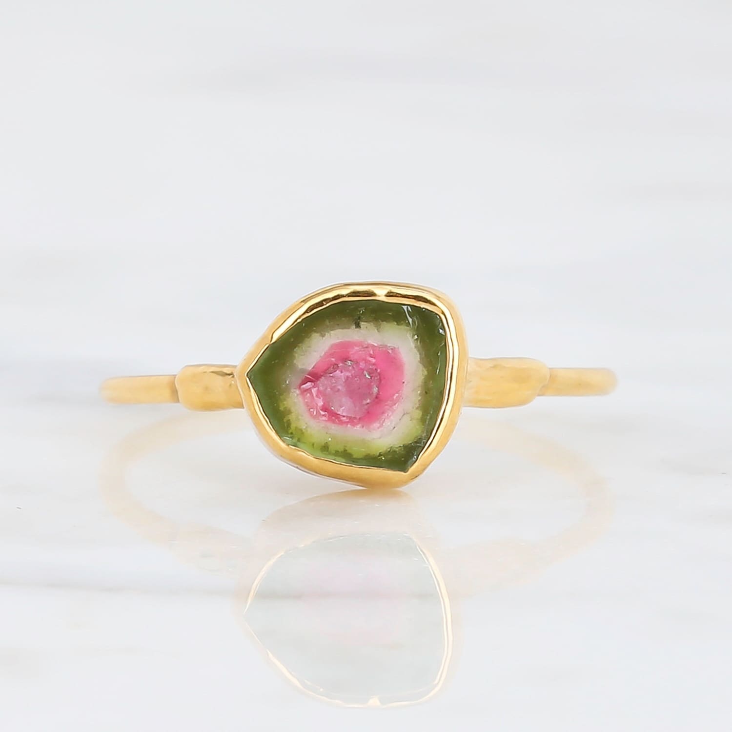 Raw Watermelon Tourmaline Slice Ring