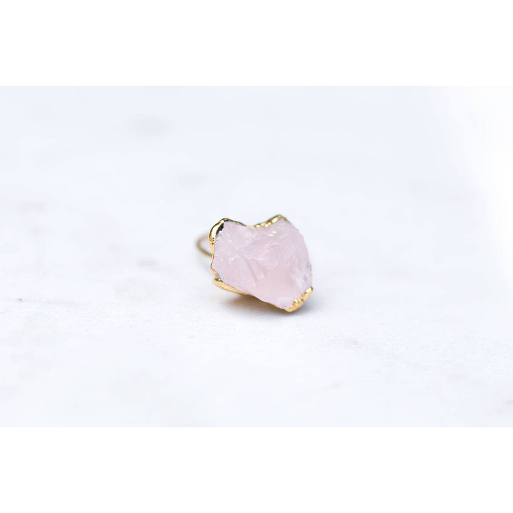 Rough Rose Quartz Ring, Yellow Gold Rose Quartz Wedding