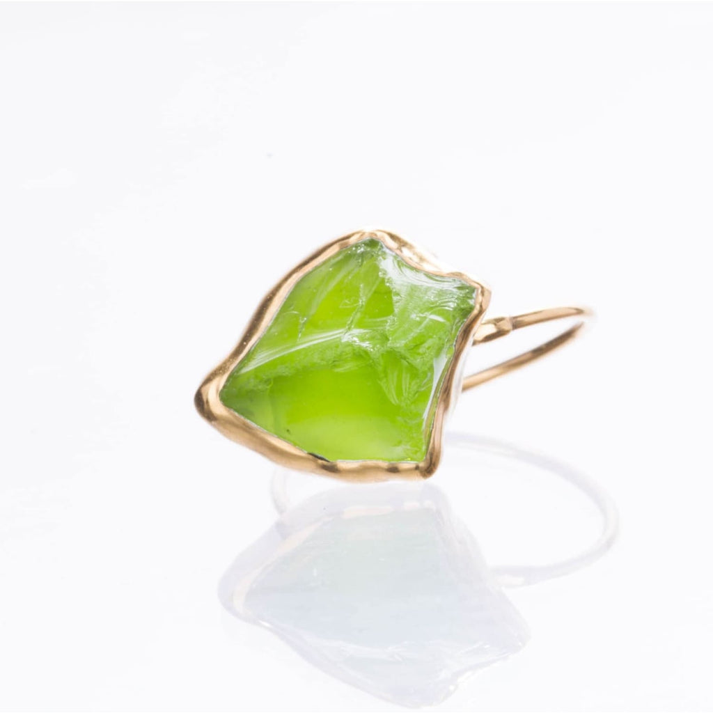 Statement Raw Peridot Ring, Yellow Gold August Birthstone