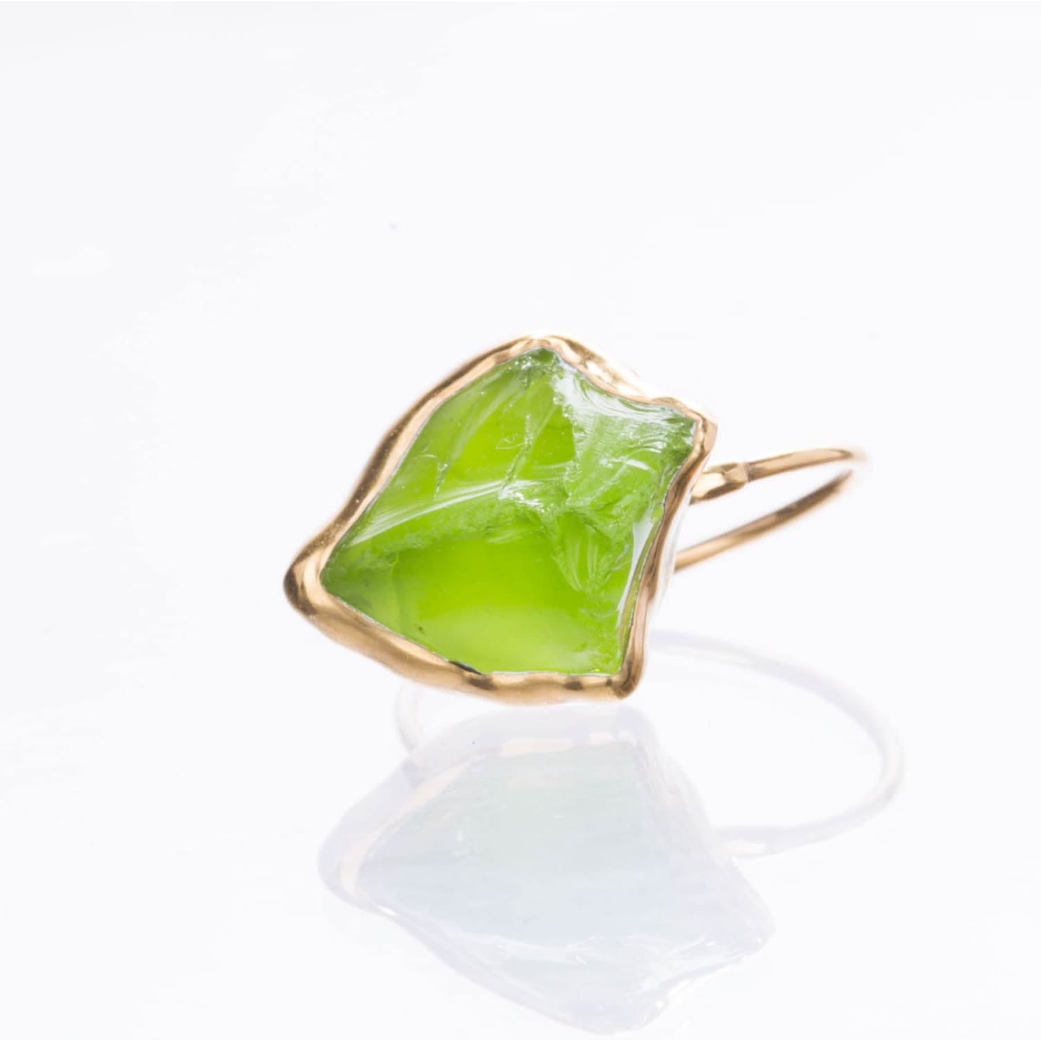 Statement Raw Peridot Ring, Yellow Gold August Birthstone