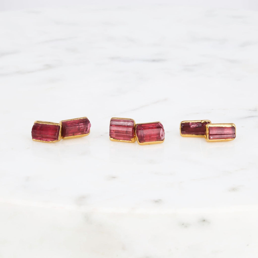 STATEMENT Raw Pink Tourmaline Earrings, Chunky Pink Stone