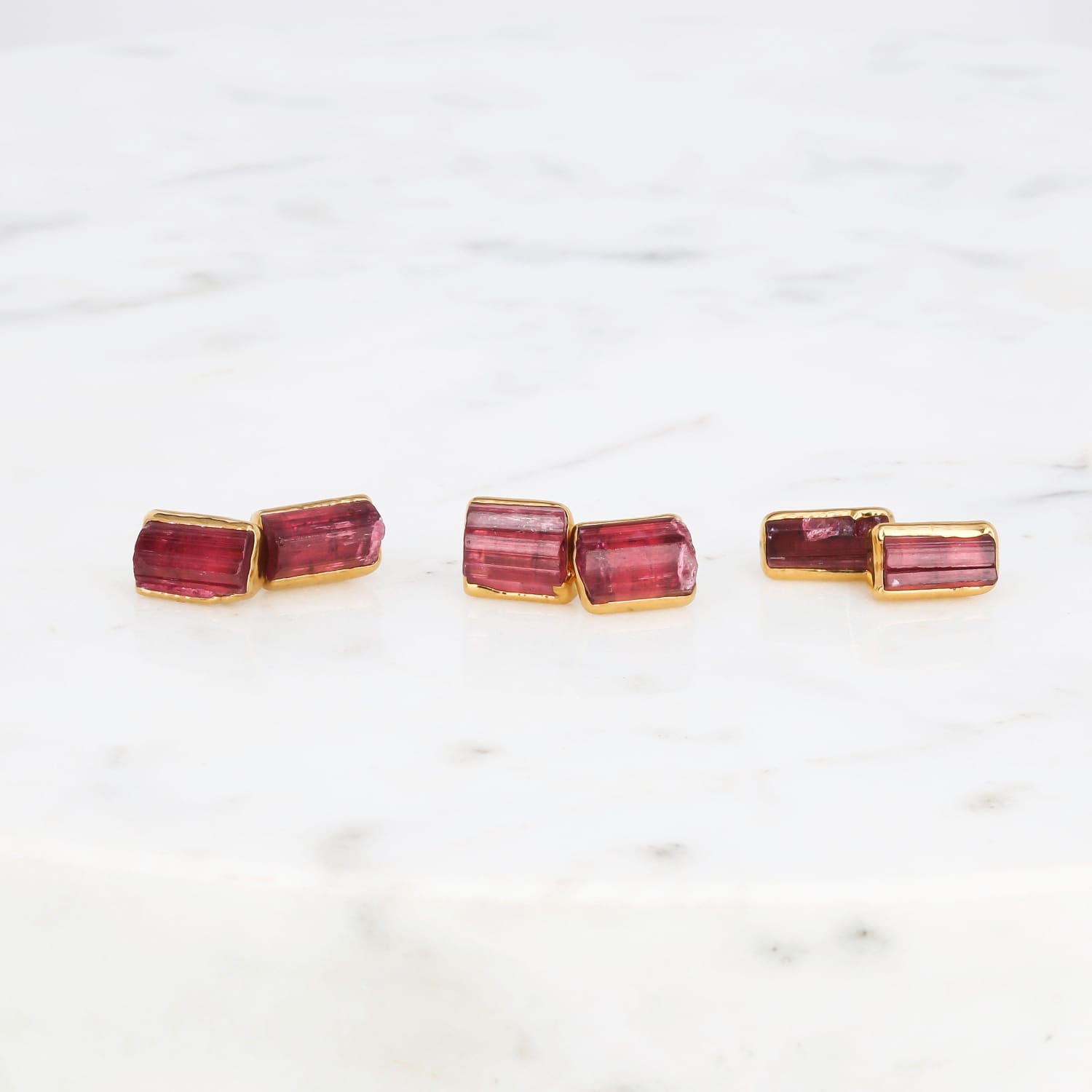 STATEMENT Raw Pink Tourmaline Earrings, Chunky Pink Stone