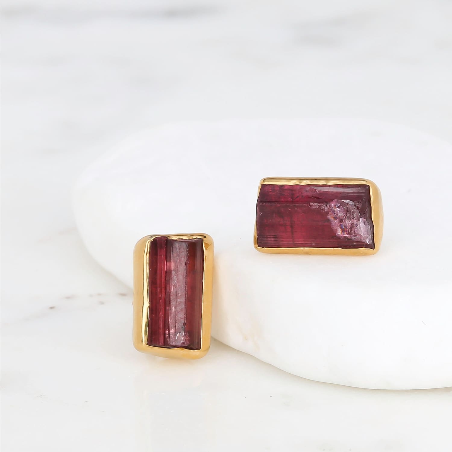 STATEMENT Raw Pink Tourmaline Earrings, Chunky Pink Stone