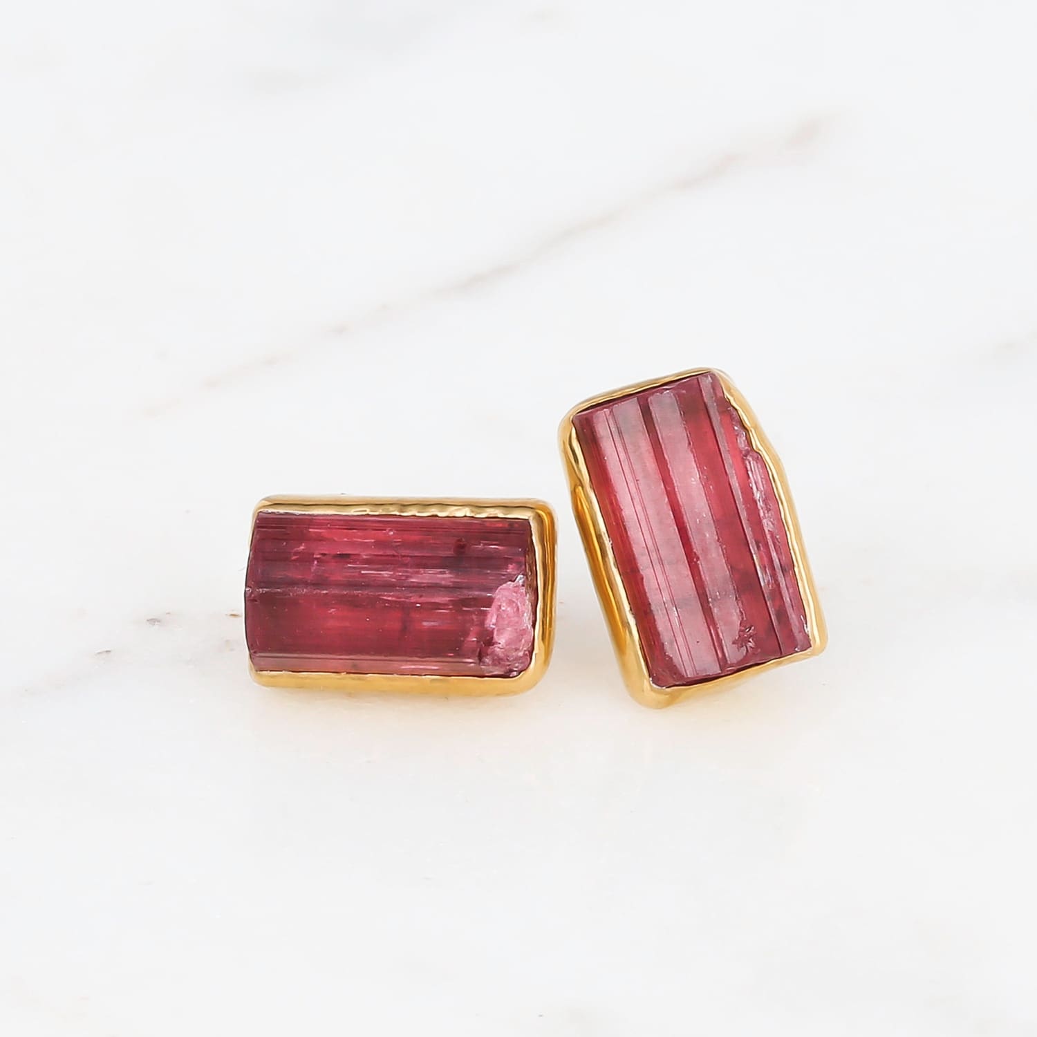 STATEMENT Raw Pink Tourmaline Earrings, Chunky Pink Stone