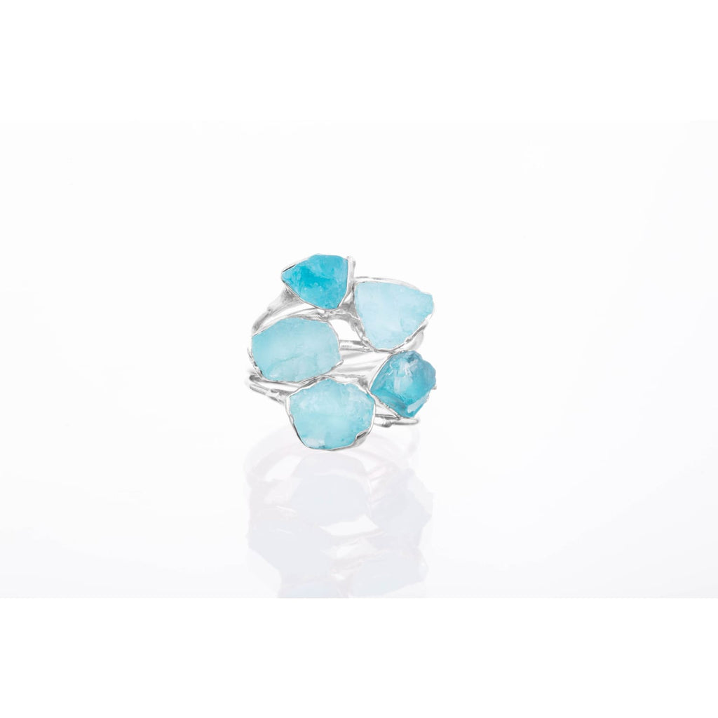 Sterling Silver Raw Blue Apatite Ring, Petite Ring, Crystal
