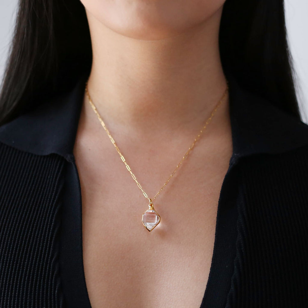 Three Layered Crystal Necklace Set • Gold Filled Gemstone Choker • Raw Herkimer Diamond • Paper Clip Necklace • April Birthstone • Handmade