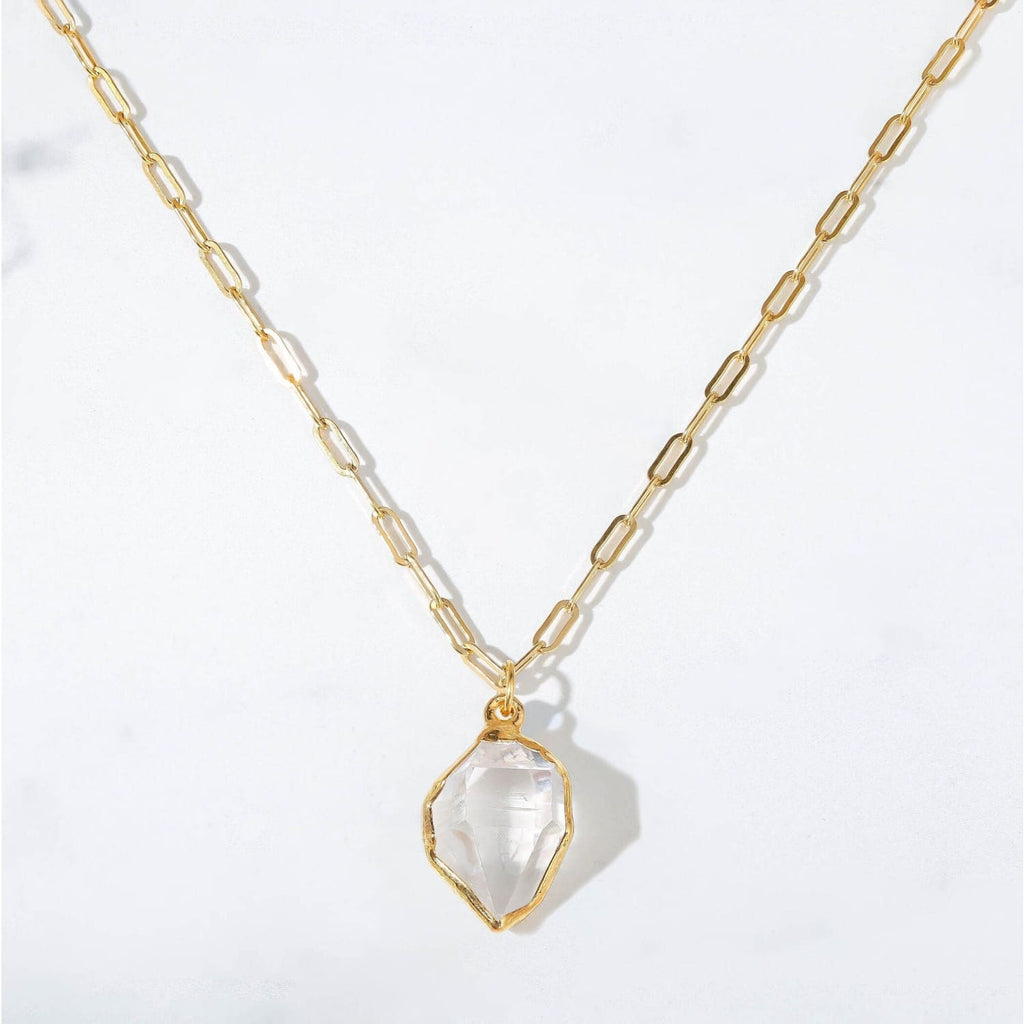 Three Layered Crystal Necklace Set • Gold Filled Gemstone Choker • Raw Herkimer Diamond • Paper Clip Necklace • April Birthstone • Handmade