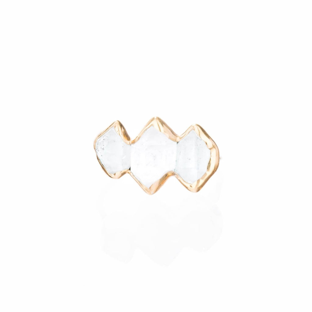 Three Stone Large Raw Herkimer Diamond Ring