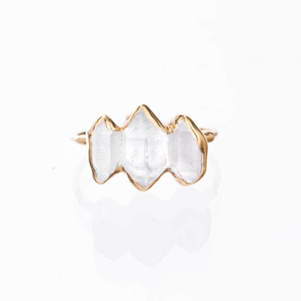 Three Stone Large Raw Herkimer Diamond Ring