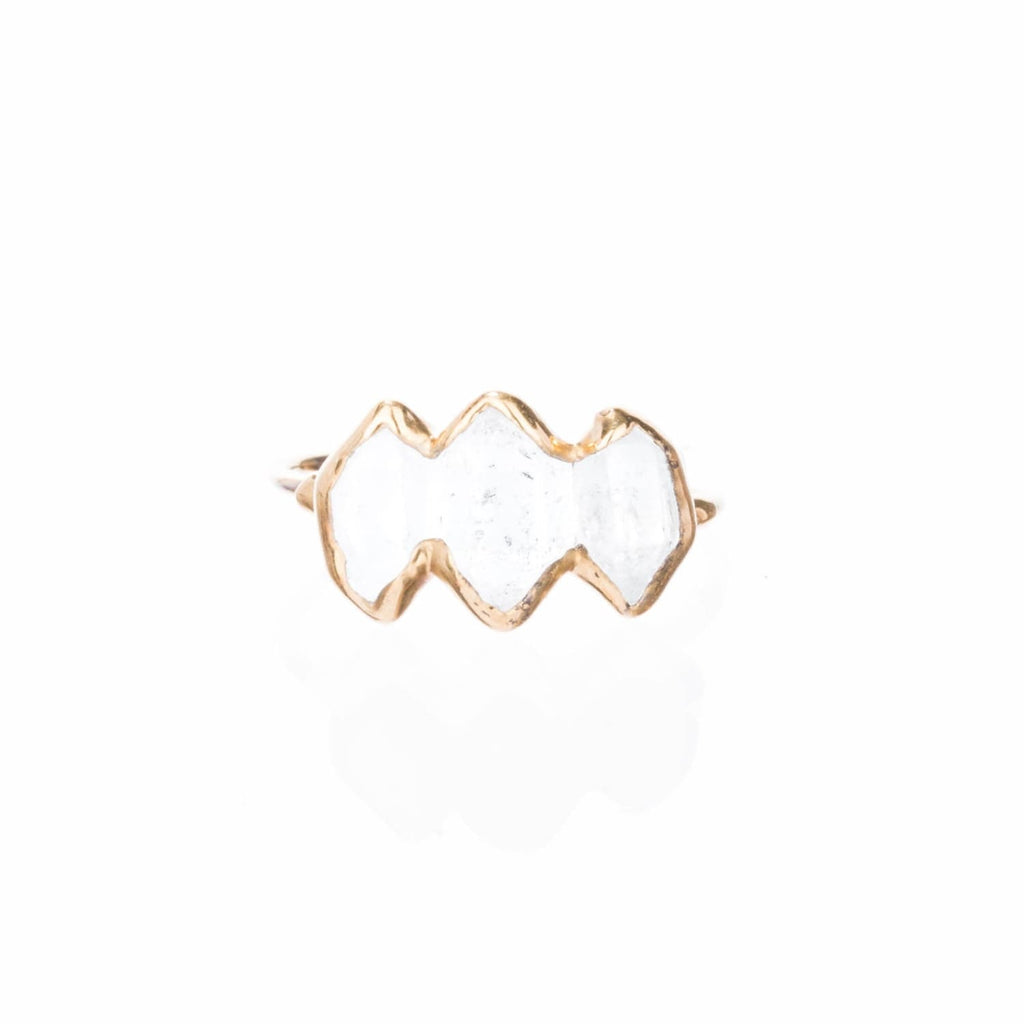 Three Stone Large Raw Herkimer Diamond Ring