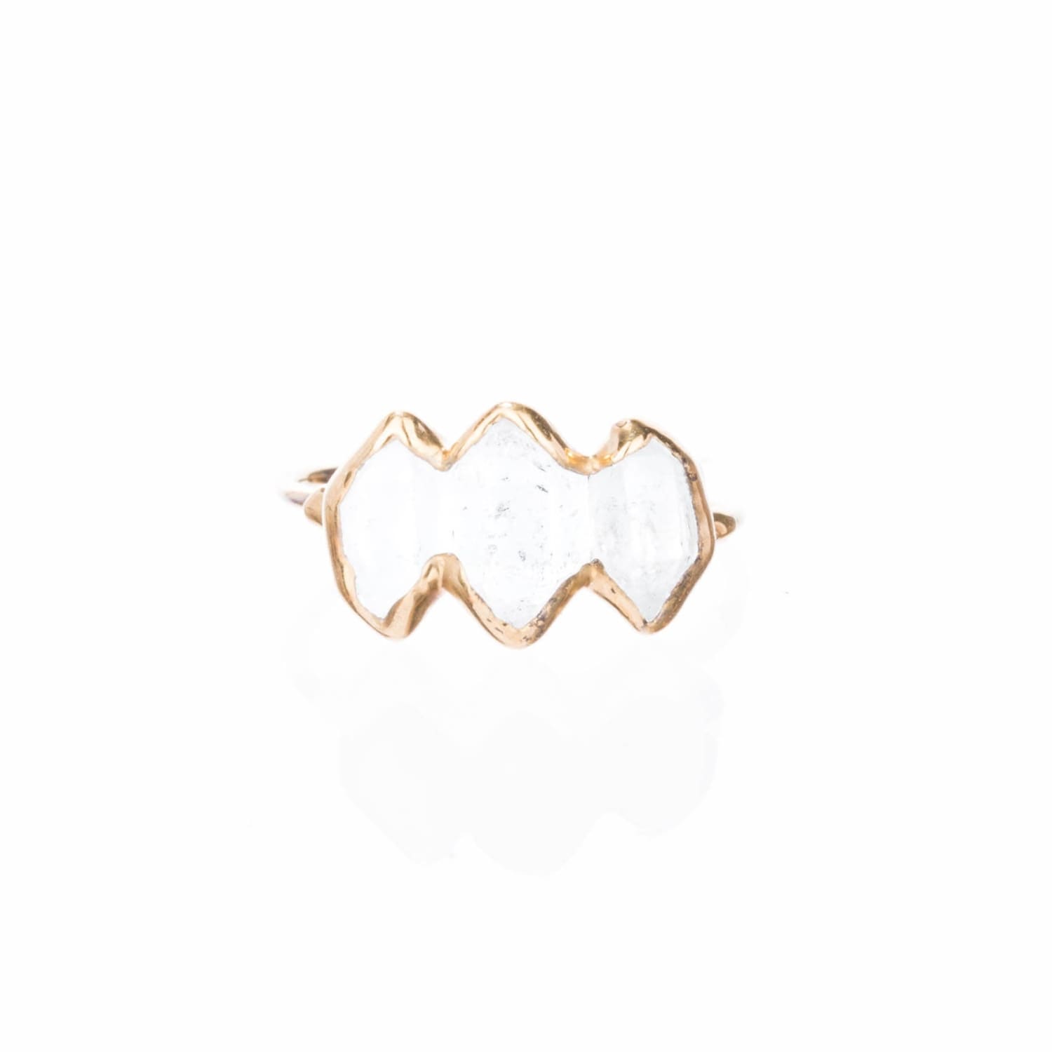 Three Stone Large Raw Herkimer Diamond Ring