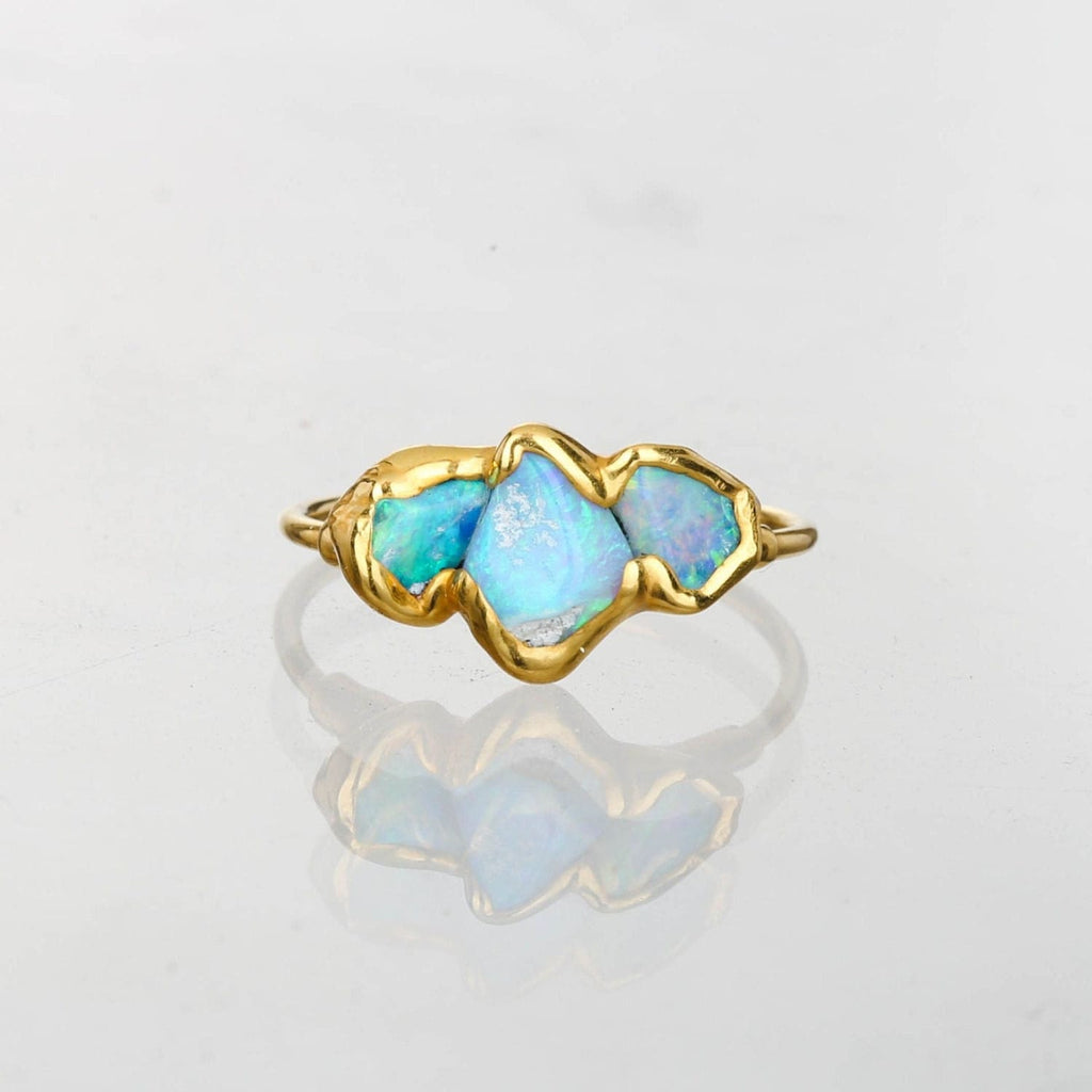 Three Stone Raw Australian Opal Ring