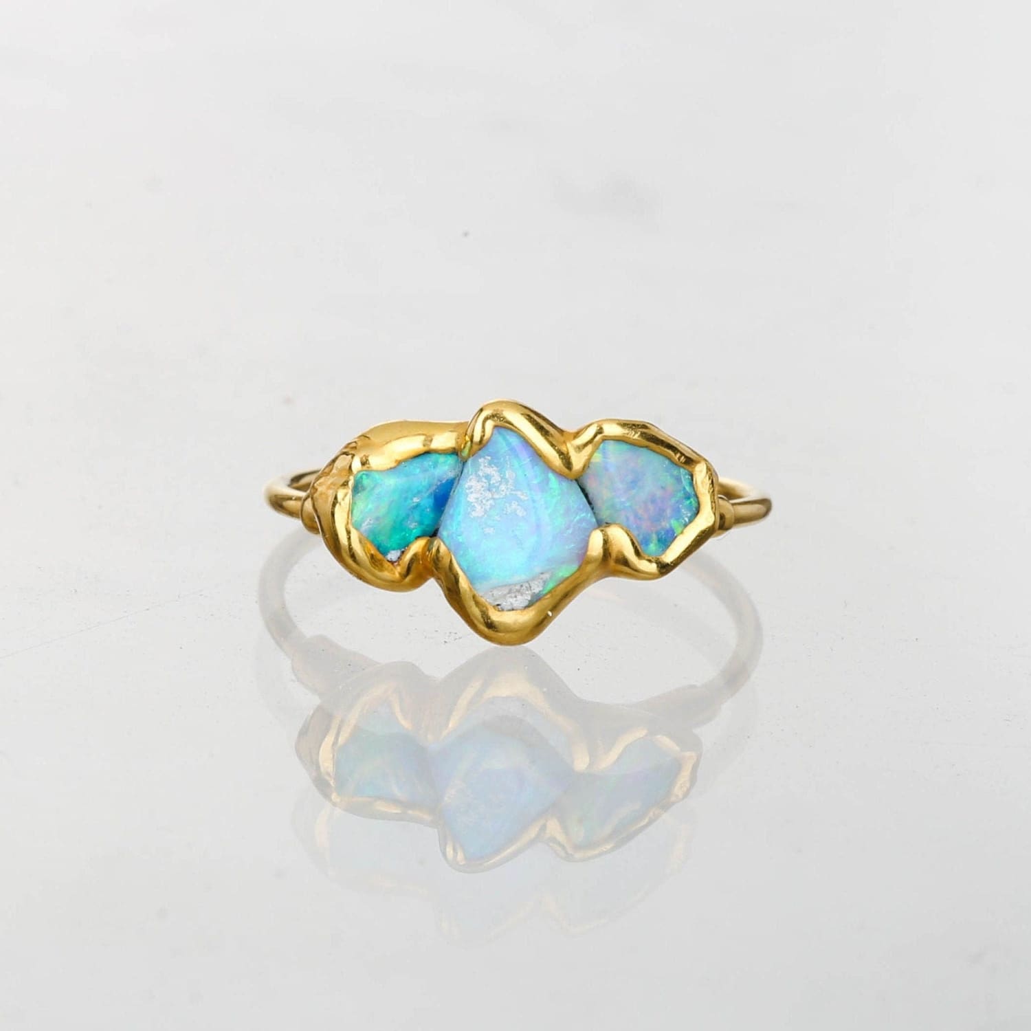 Three Stone Raw Australian Opal Ring