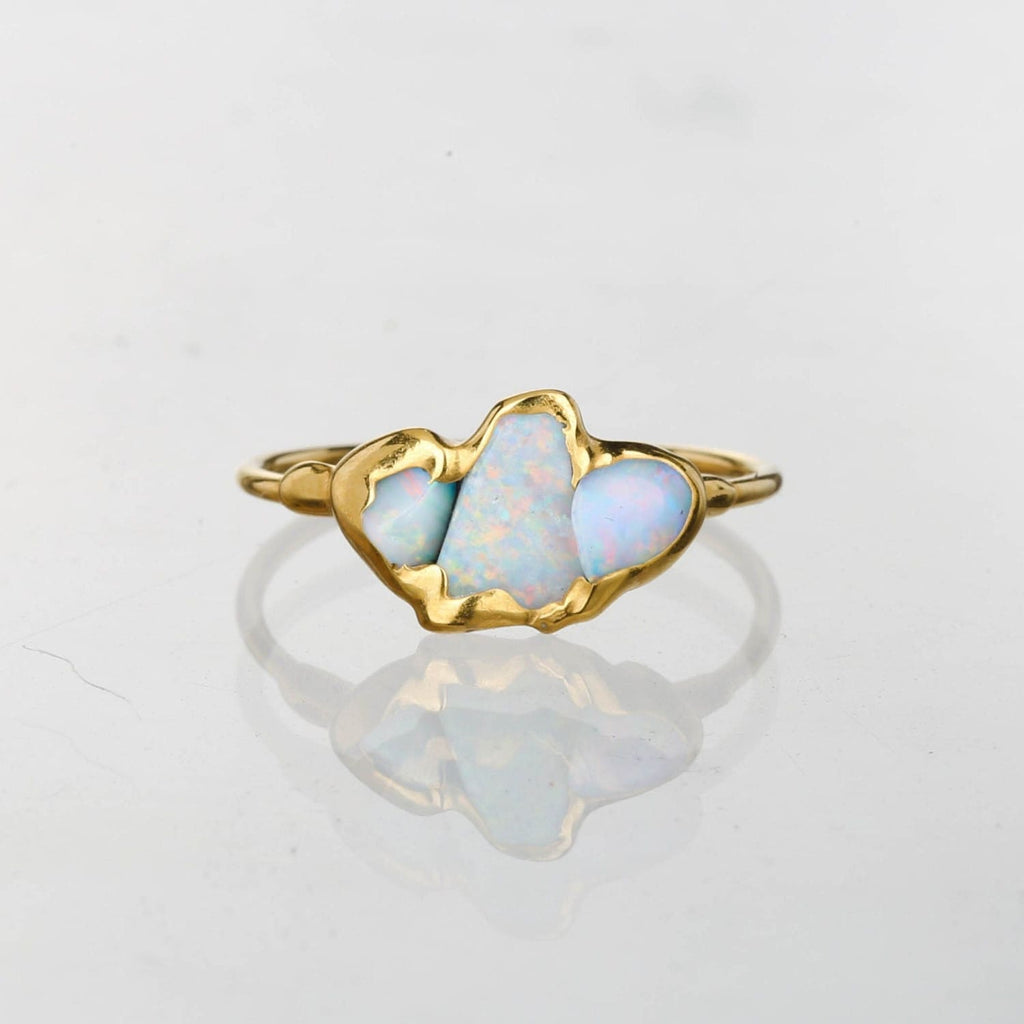 Three Stone Raw Australian Opal Ring